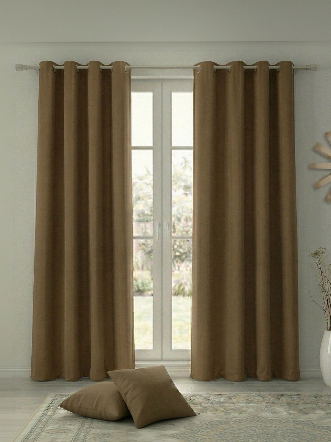 Home Spark Home Spark Beige Set of 2 Black Out Door Curtain