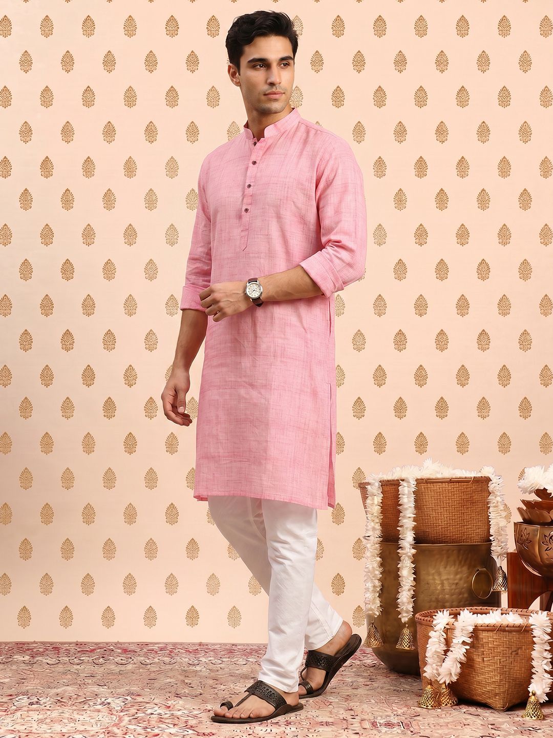 Men Embroidered Kurta Set SOURAGYA Men Ethnic Motifs Embroidered Kurta with Churidar