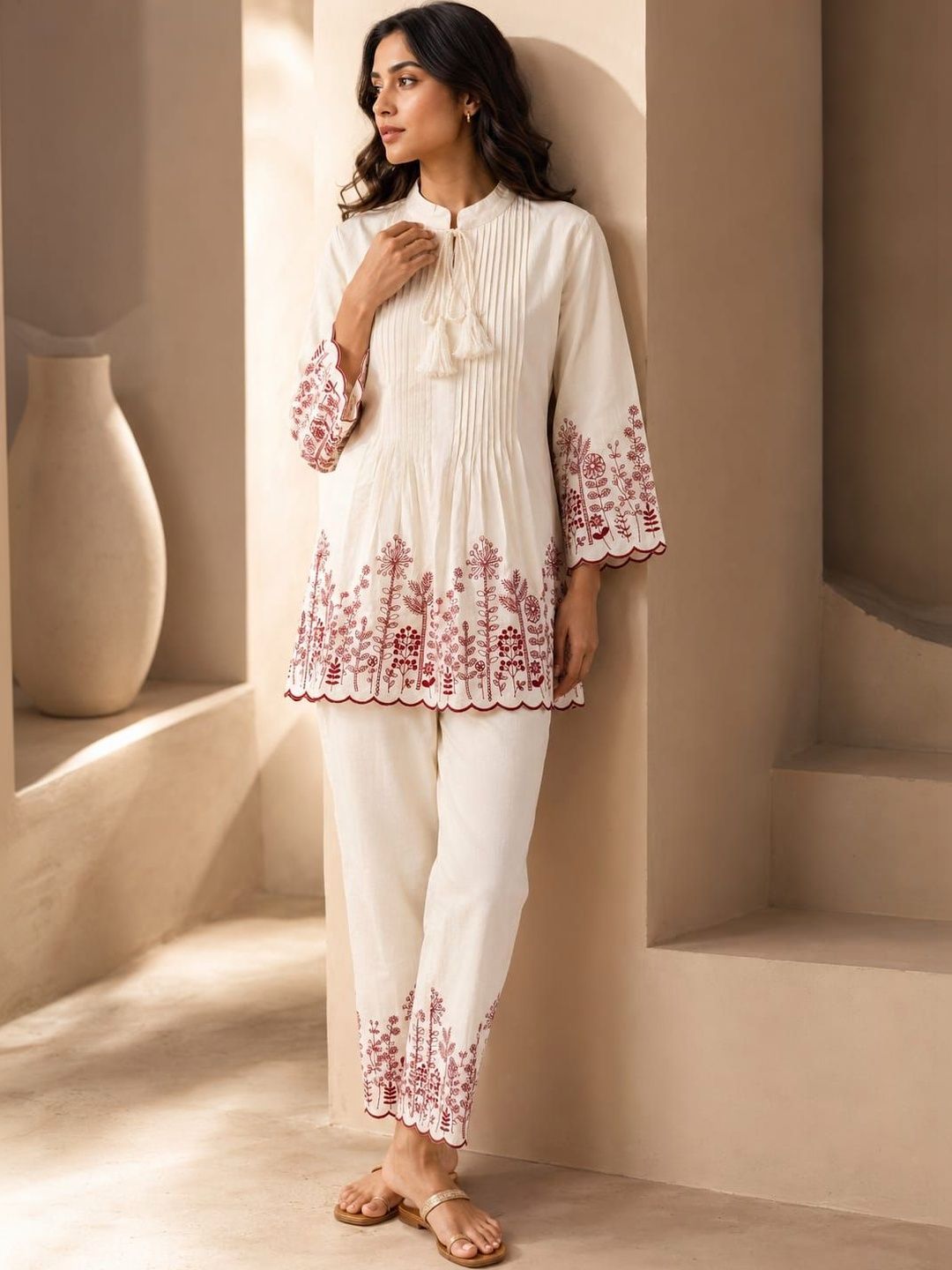 Ilaaha Romantic Florals Embroidered Tunic with Trousers