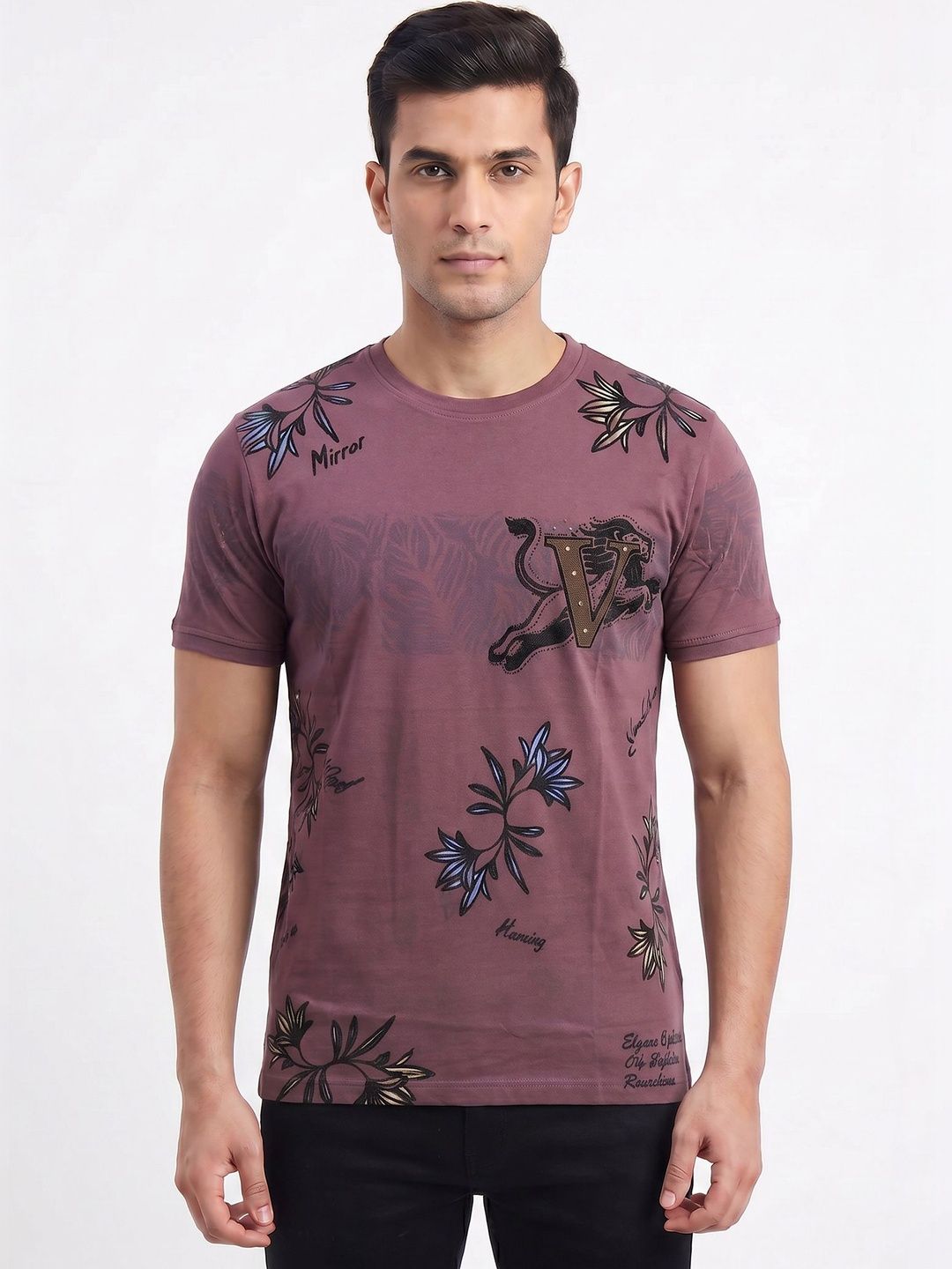 Plugin Men Printed Applique T-shirt