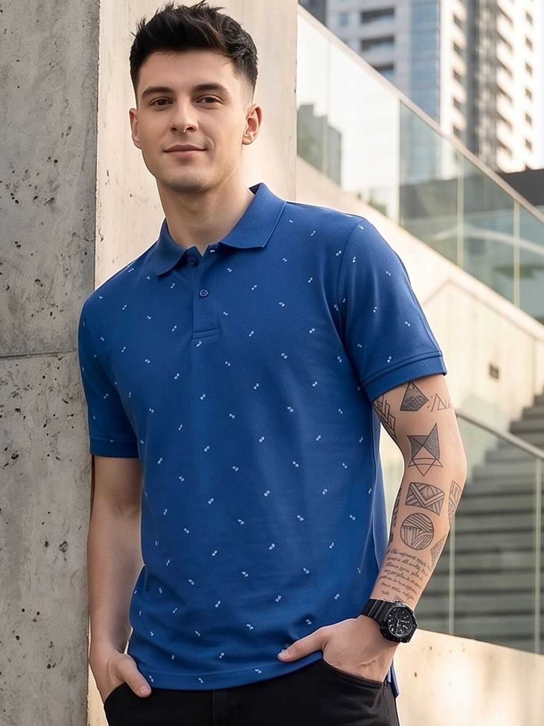 Mast & Harbour Men Printed Polo Collar T-shirt