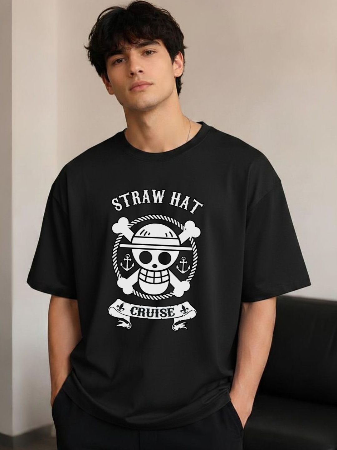 R.Code by The Roadster Life Co. Men Printed Drop-Shoulder Sleeves T-shirt
