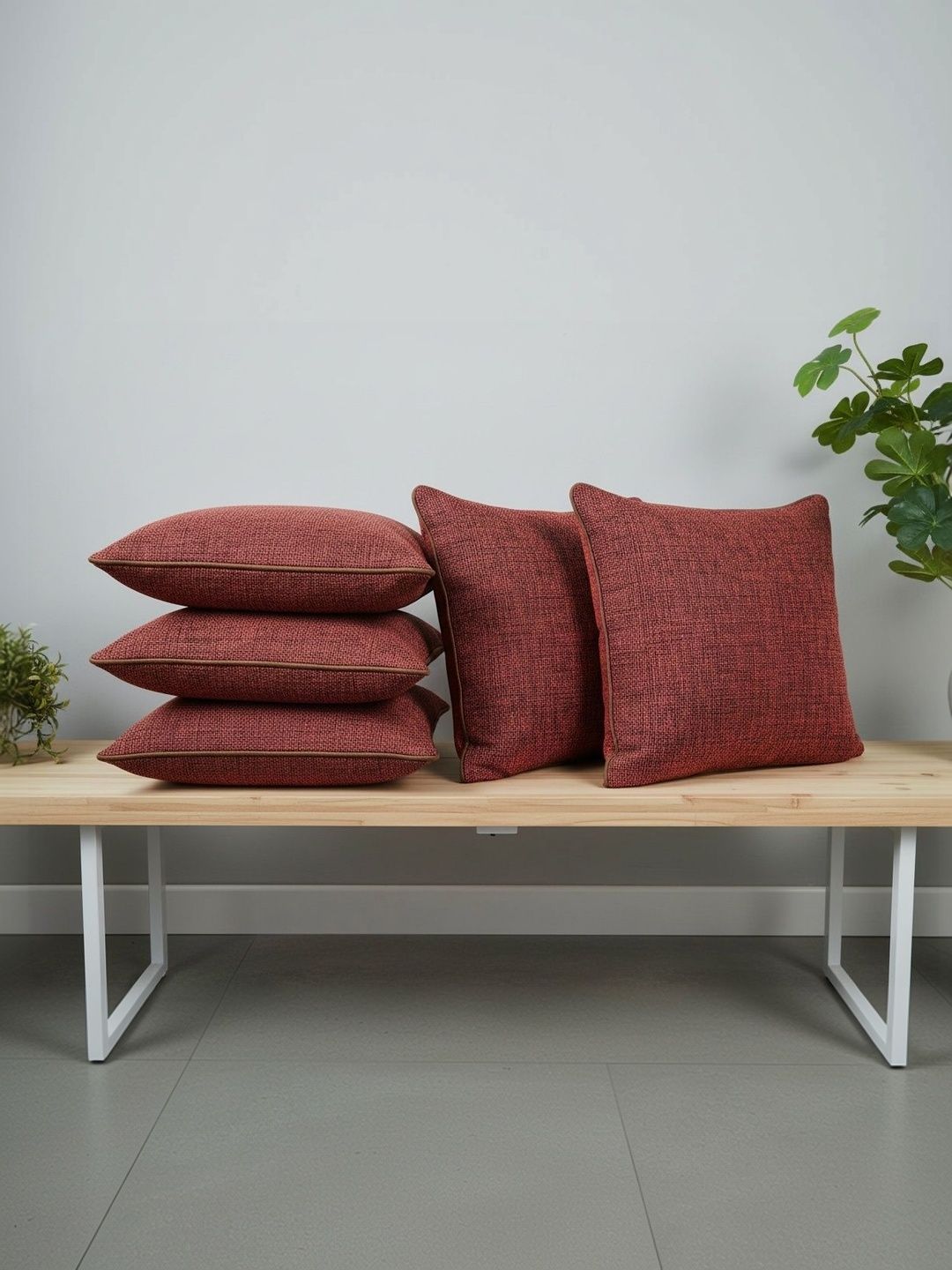 Themes Furnishings & Decor Themes Furnishings & Decor Maroon Set of 4 Square Cushion Covers