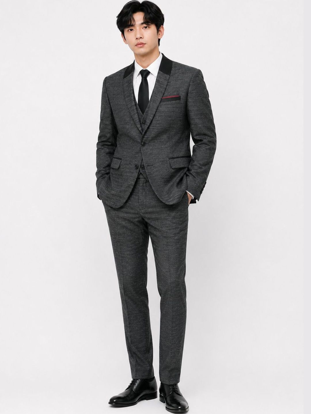 Thecrownandcollar Self Designed Tailored Fit Single-Breasted Three-Piece Suit