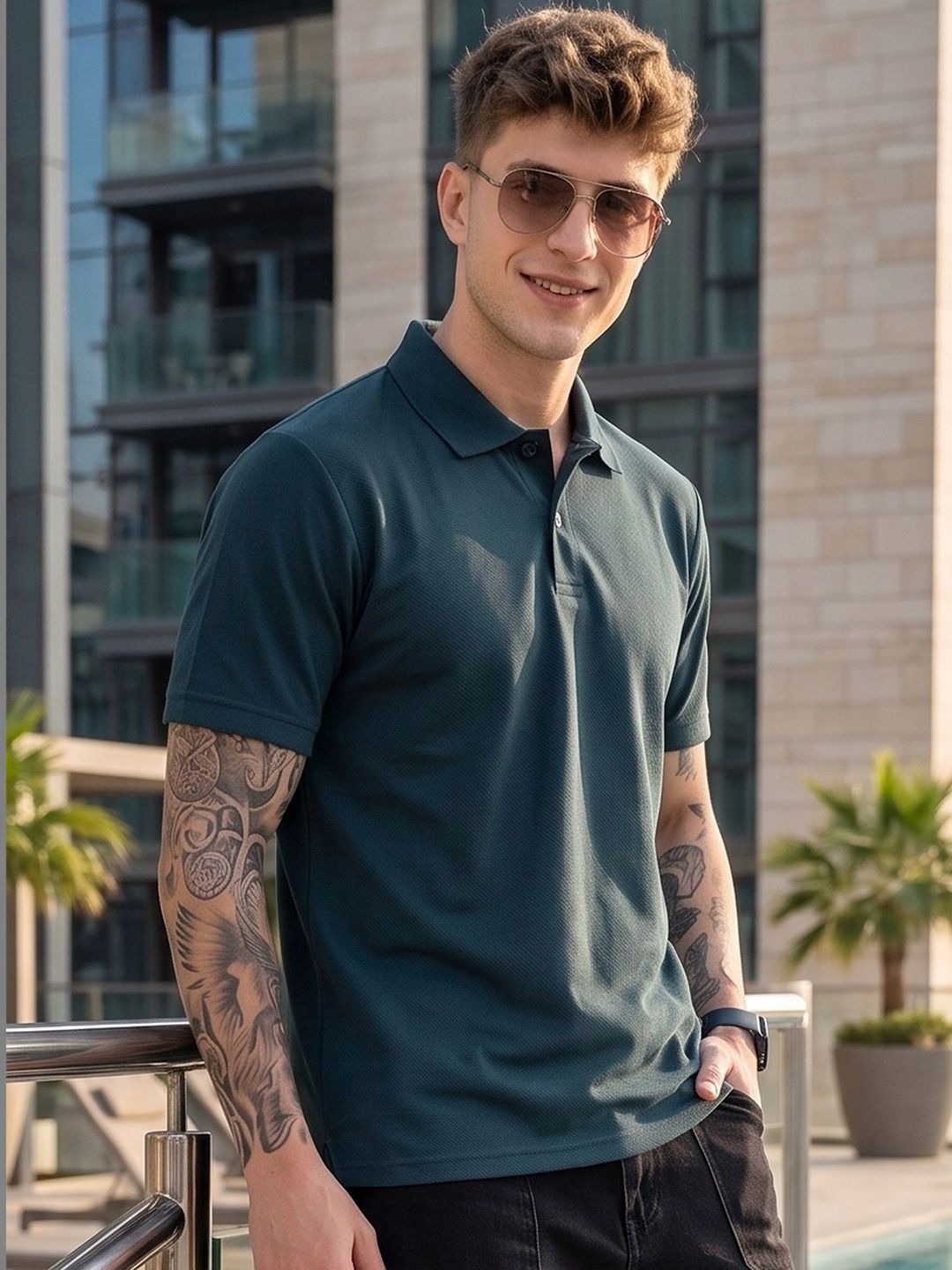 Mast & Harbour Men Polo Collar T-shirt