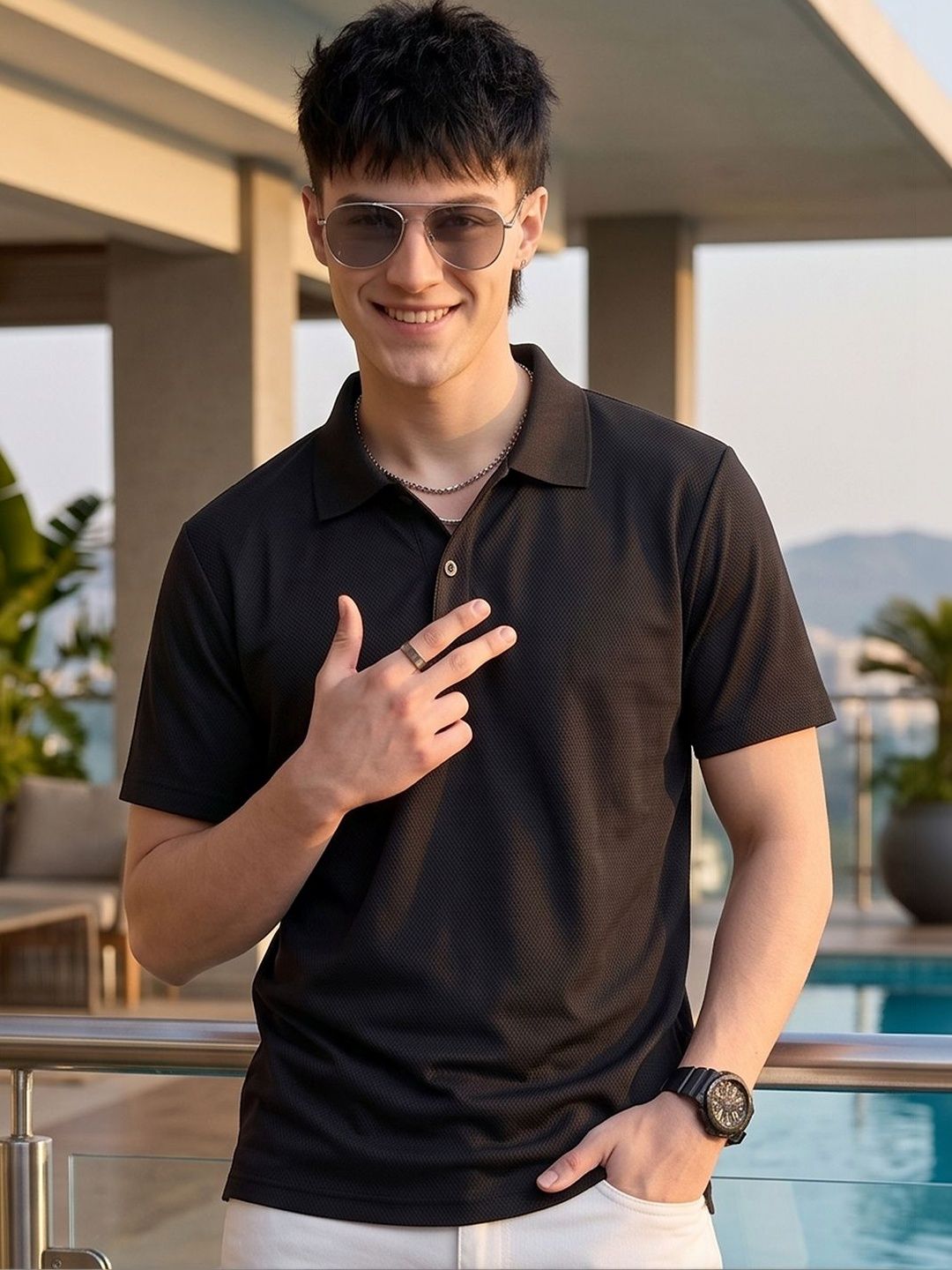 Mast & Harbour Men Polo Collar T-shirt