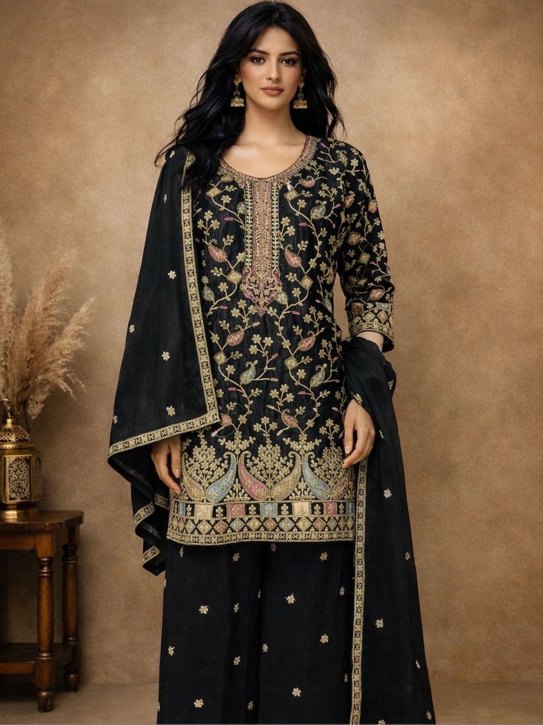 ODETTE Embroidered Semi-Stitched Dress Material