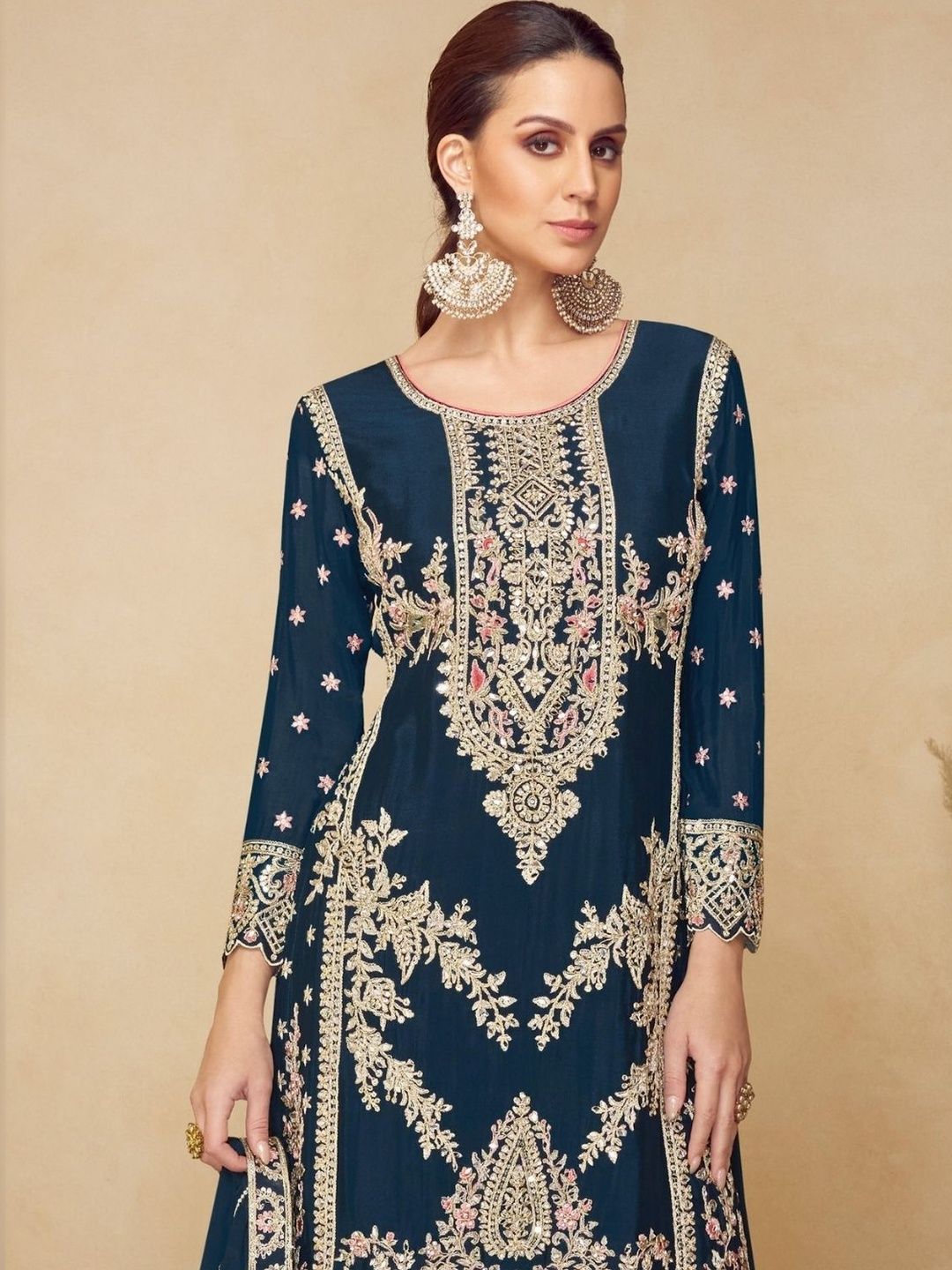 ODETTE Embellished Semi-Stitched Dress Material