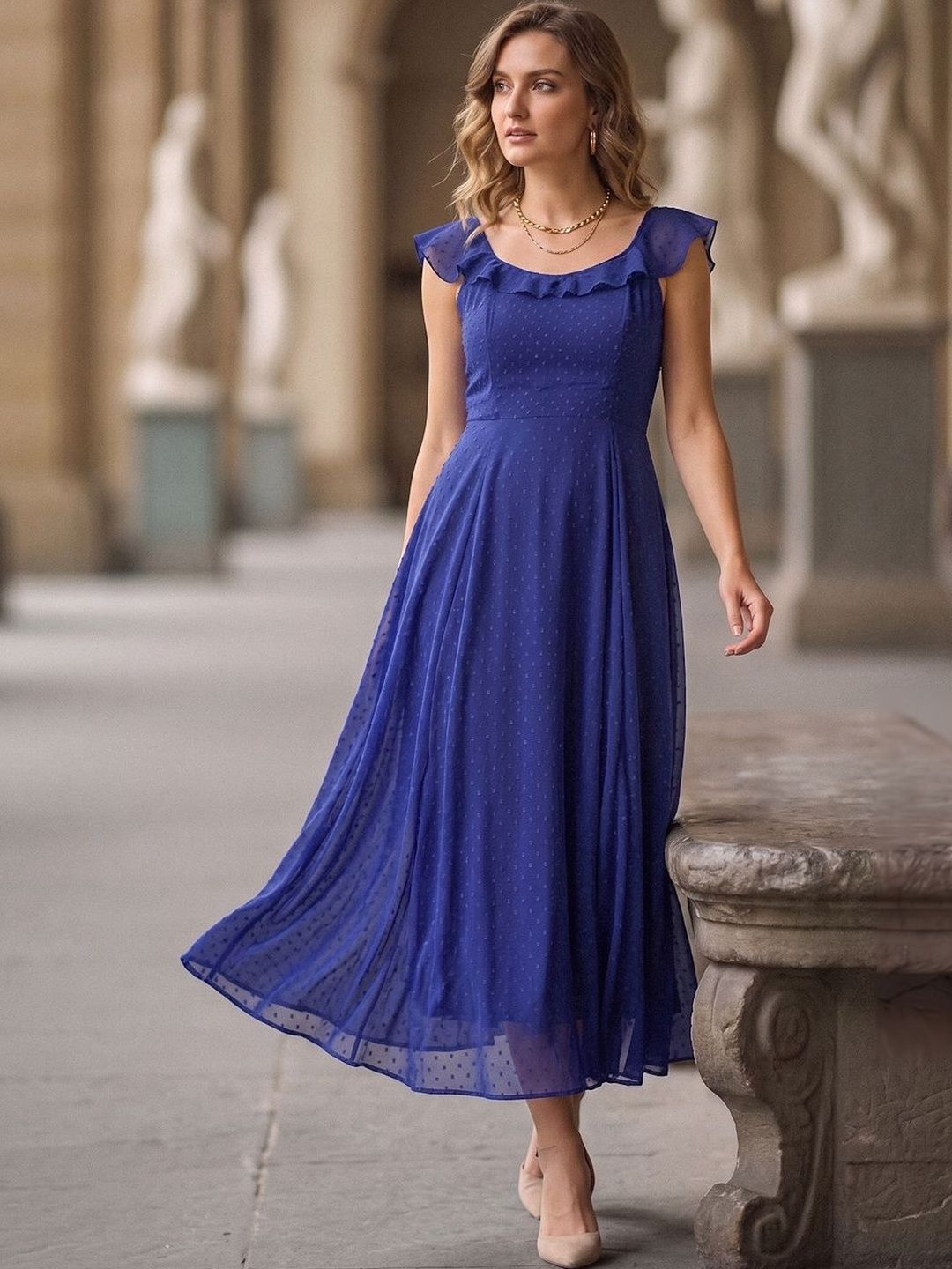 Buy aayu Women Square Neck Flared Sleeves Fit & Flare Maxi Dress