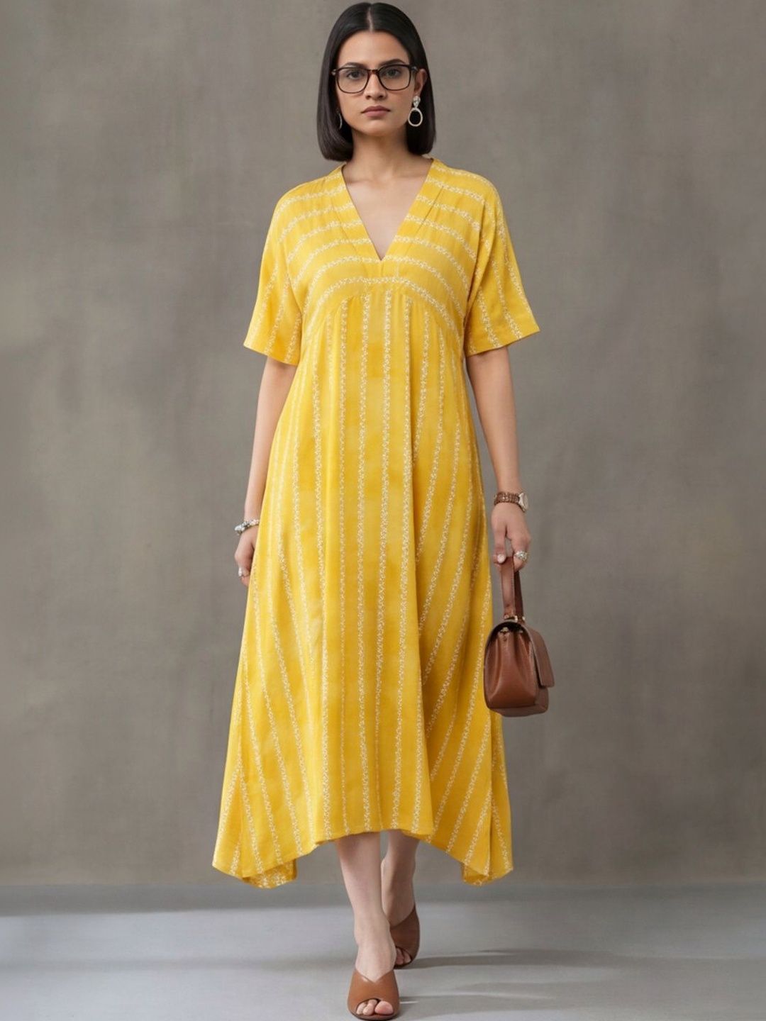 Navibhu Printed V-Neck A-Line Ethnic Dresses