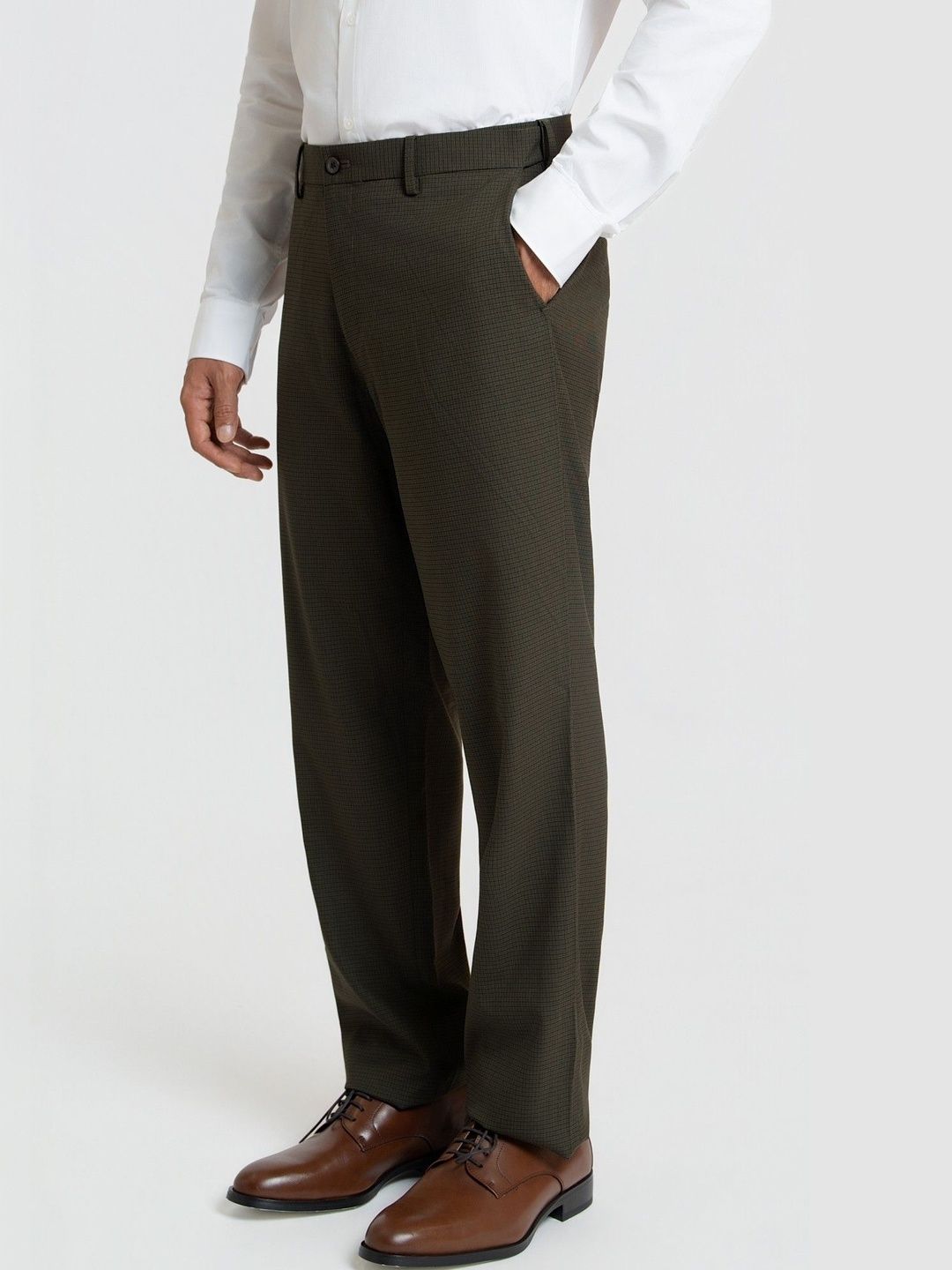 Olive Relaxed Checks Trousers The Pant Project Men Relaxed Wrinkle Free Trousers