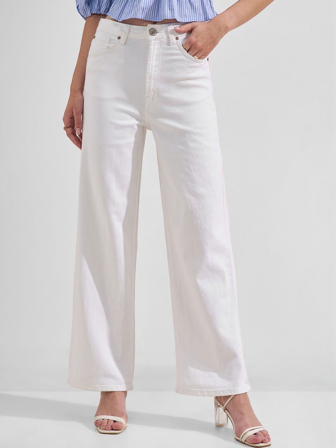 Tokyo Talkies Women Wide Leg Mid-Rise Stretchable Jeans