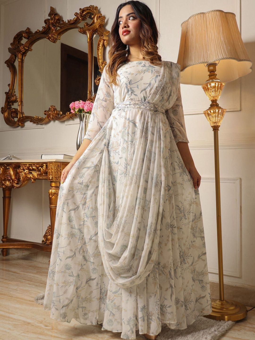 all about you Printed Anarkali Gown With Attached Dupatta