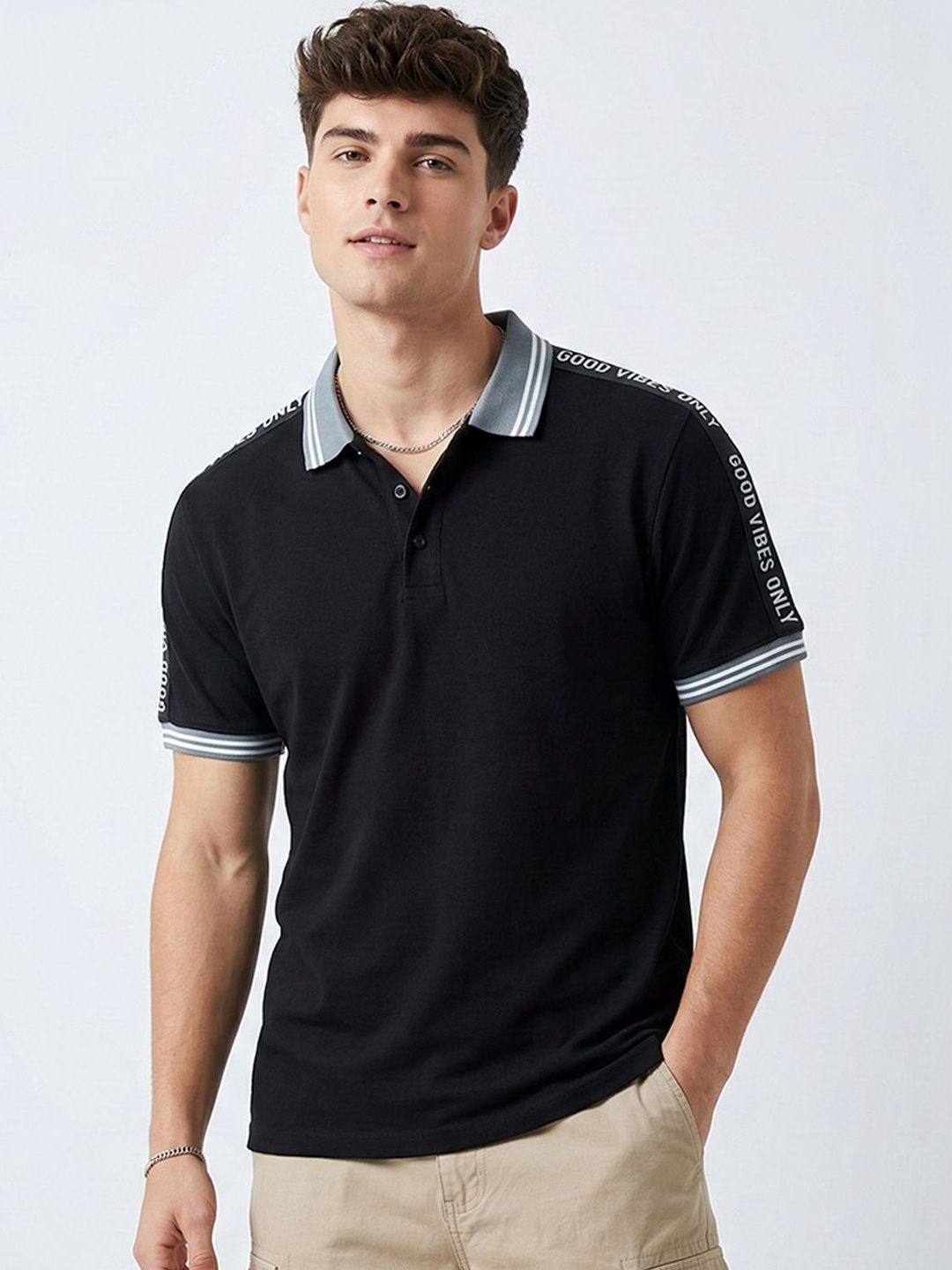 HERE&NOW Men Typography Printed Polo Collar T-shirt