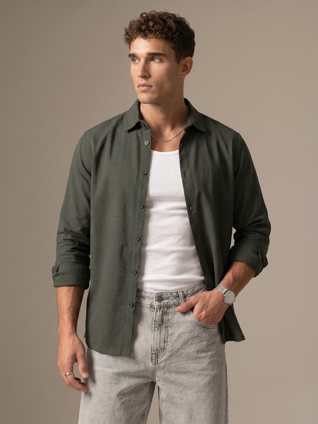 glitchez Textured Pure Cotton Casual Shirt
