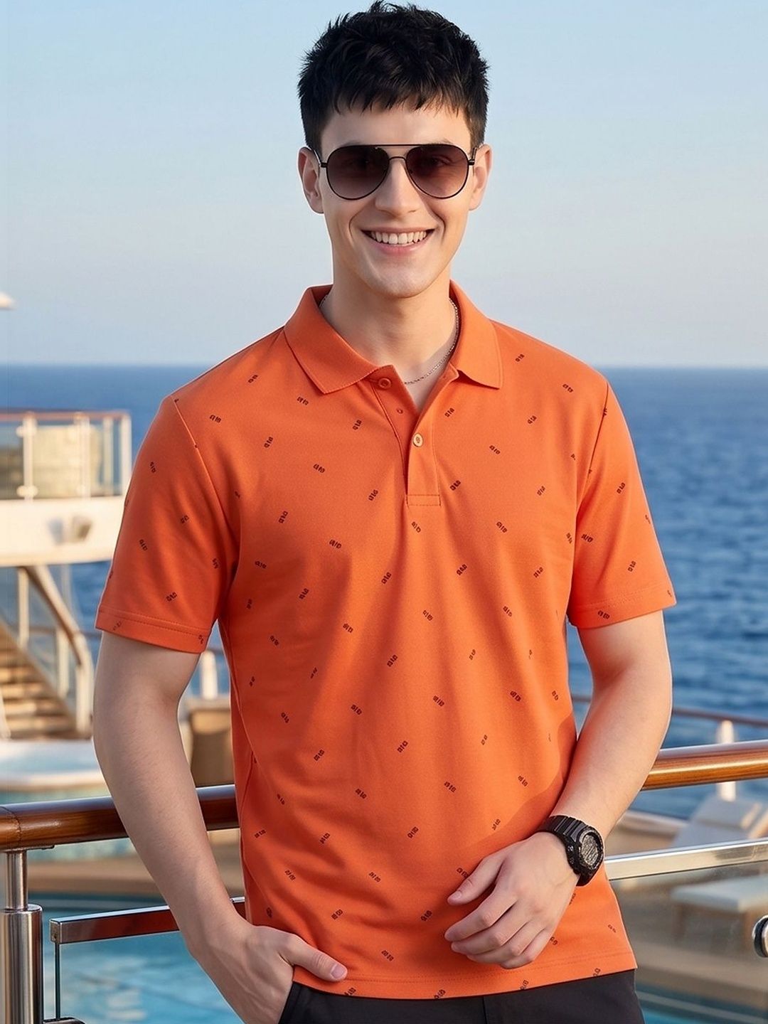 Mast & Harbour Men Printed Polo Collar T-shirt