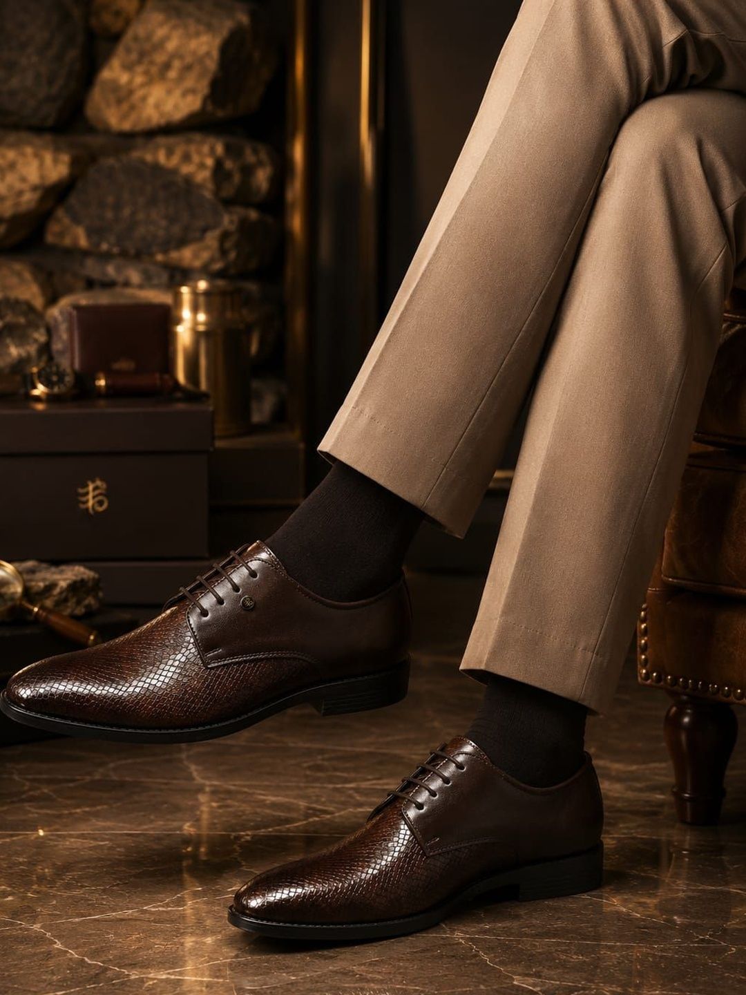 House of Pataudi Men Textured Pointed Toe Lace-Ups Formal Derbys