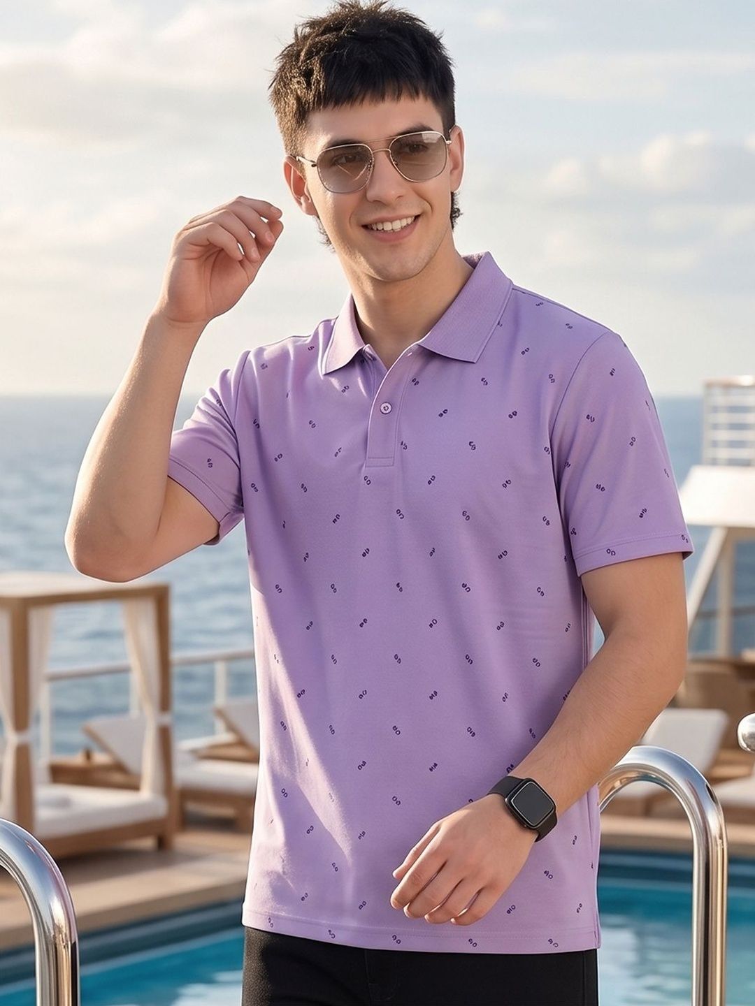 Mast & Harbour Men Printed Polo Collar T-shirt