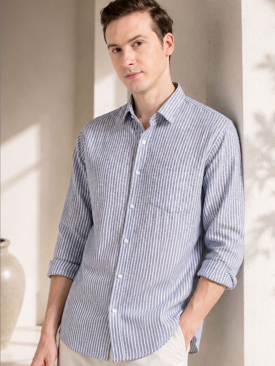 Hancock Men Candy Striped Premium Linen Slim Fit Shirt
