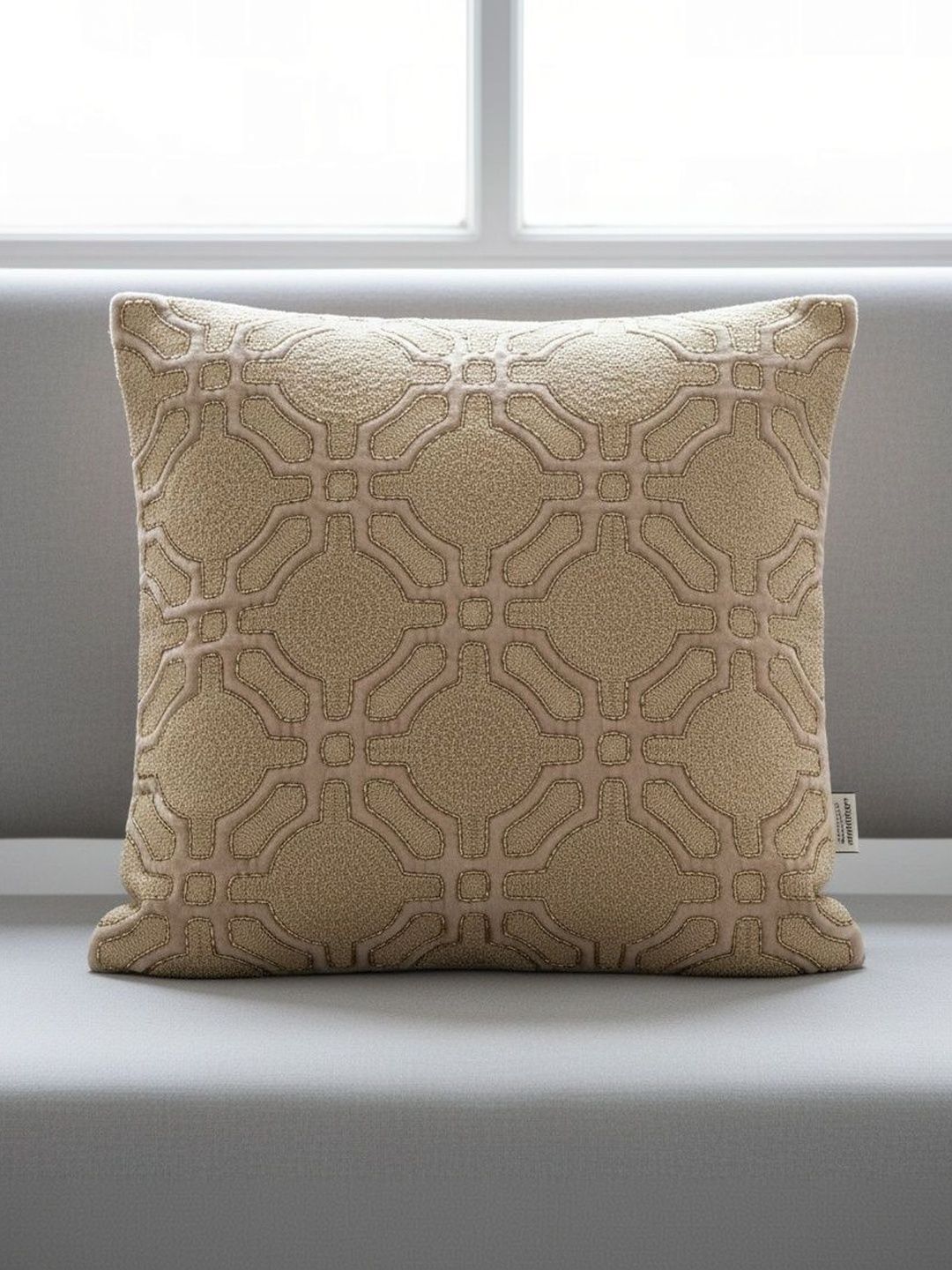 Themes Furnishings & Decor Themes Furnishings & Decor Beige Geometric Velvet Square Cushion Covers