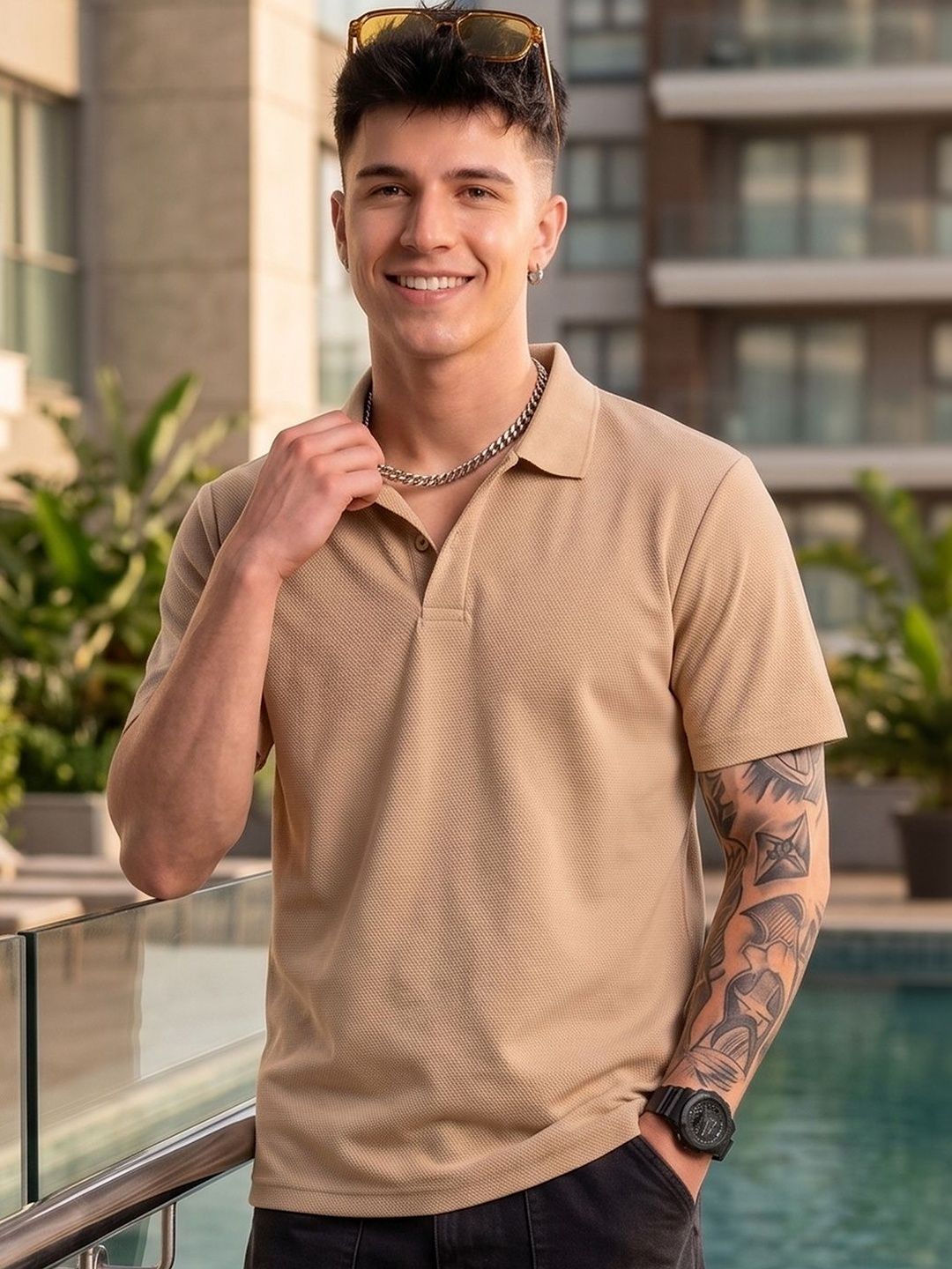Mast & Harbour Men Polo Collar T-shirt