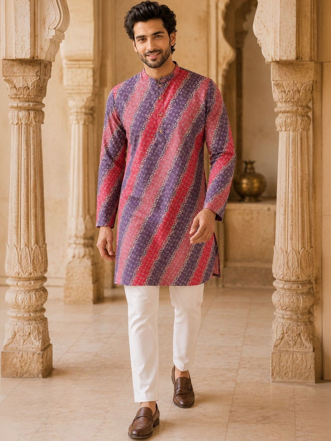 SOURAGYA Men Leheriya Printed Kurta