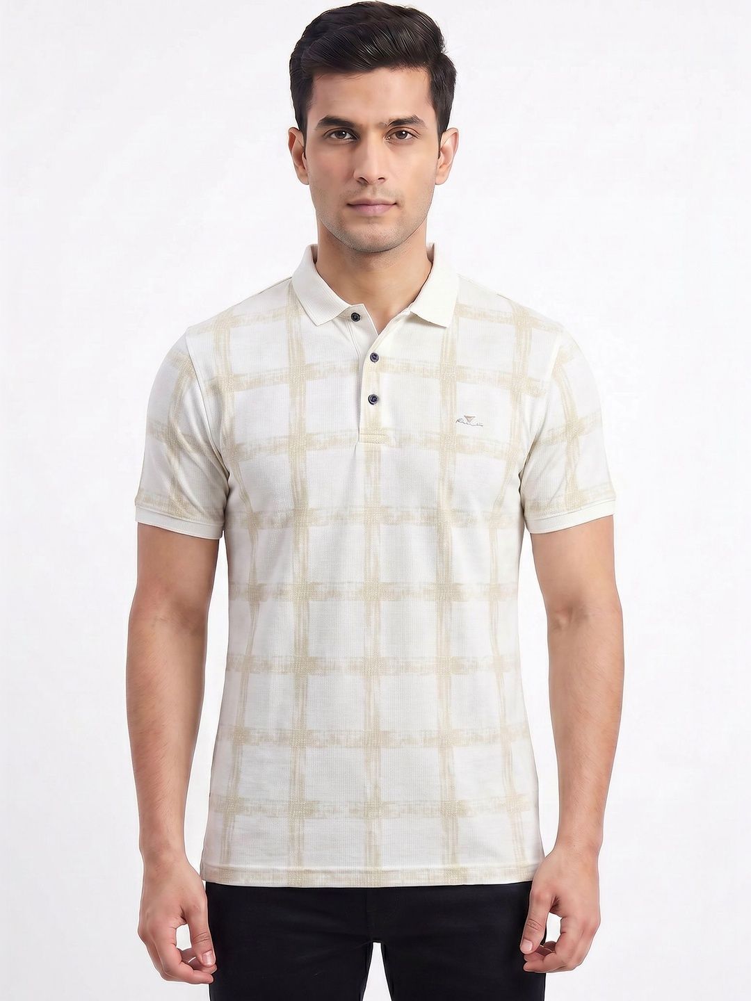 Plugin Men Checked Polo Collar T-shirt