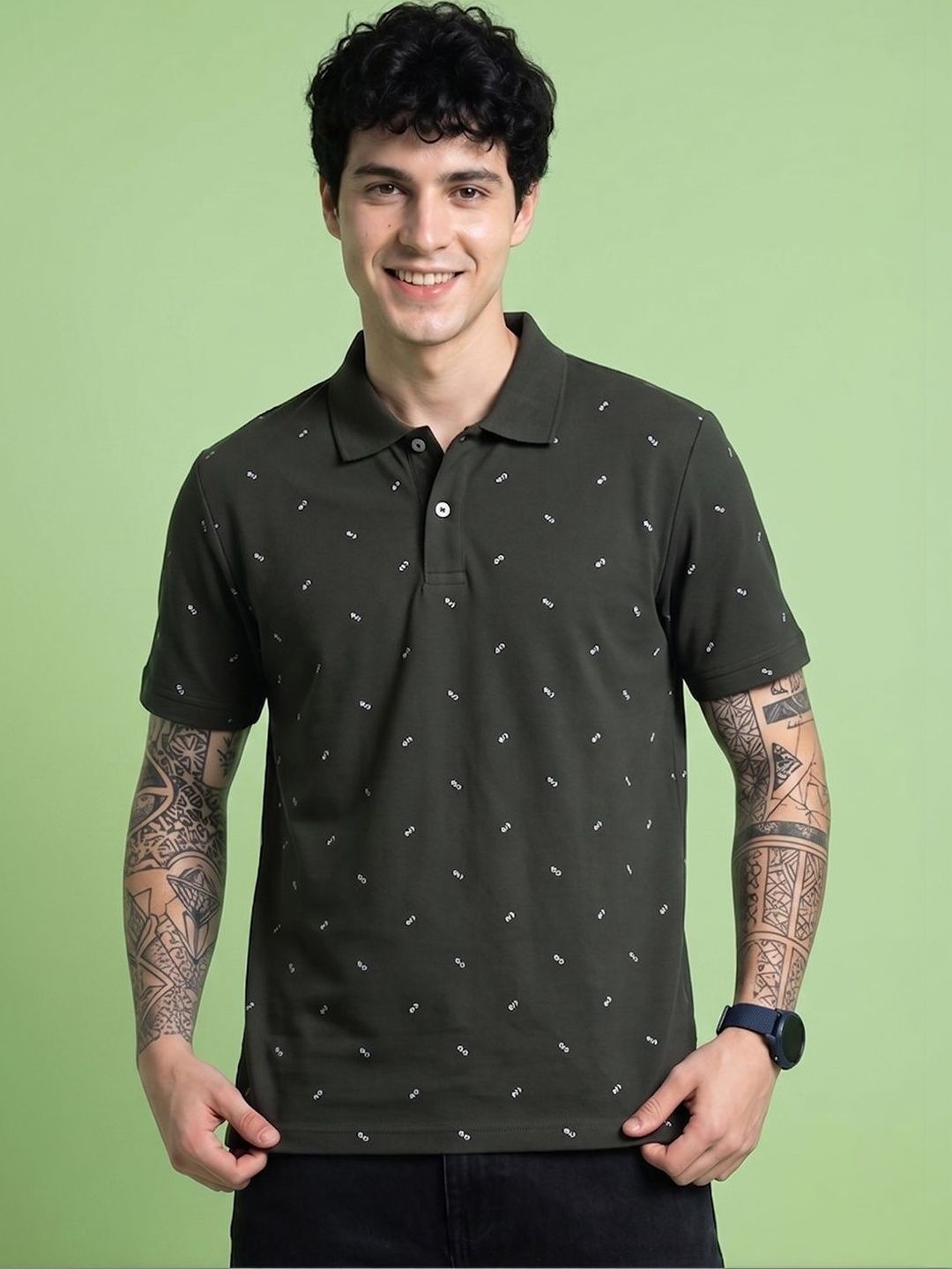 AIN6 Men Printed Polo Collar T-shirt