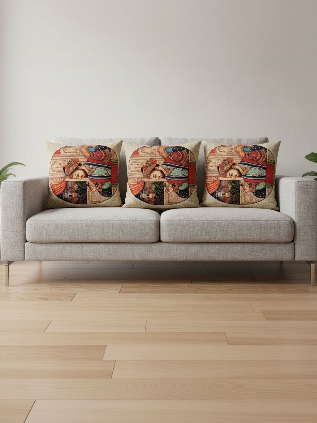 Themes Furnishings & Decor Themes Furnishings & Decor Multicoloured Set of 3 Ethnic Motifs Square Cushion Covers
