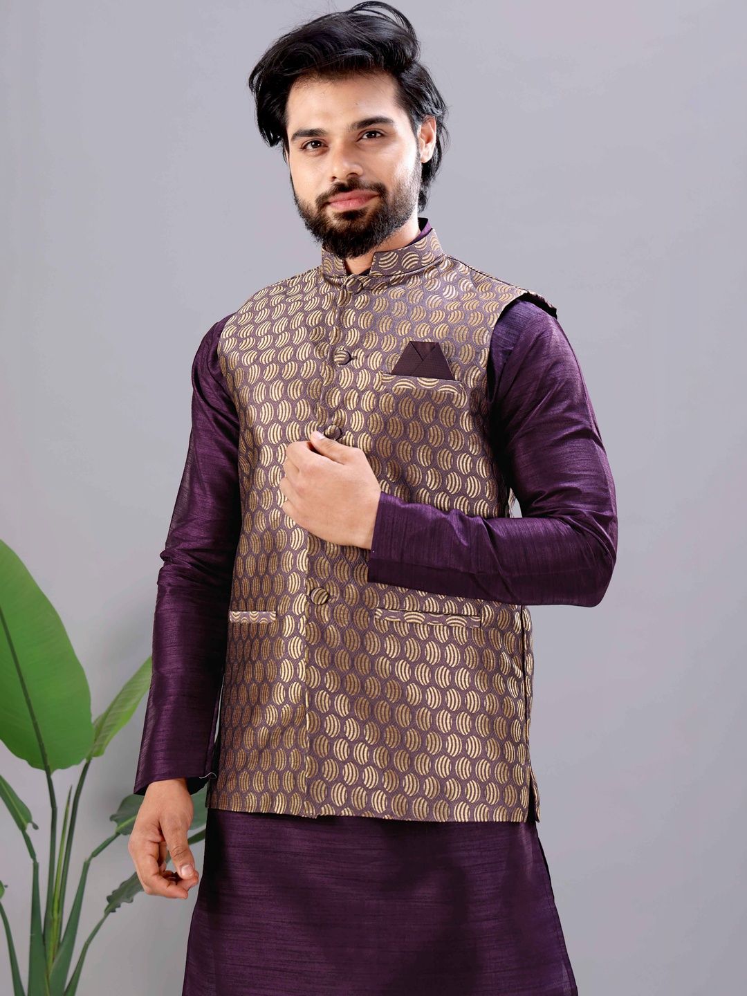MODERN MUGHALS Woven Design Nehru Jacket
