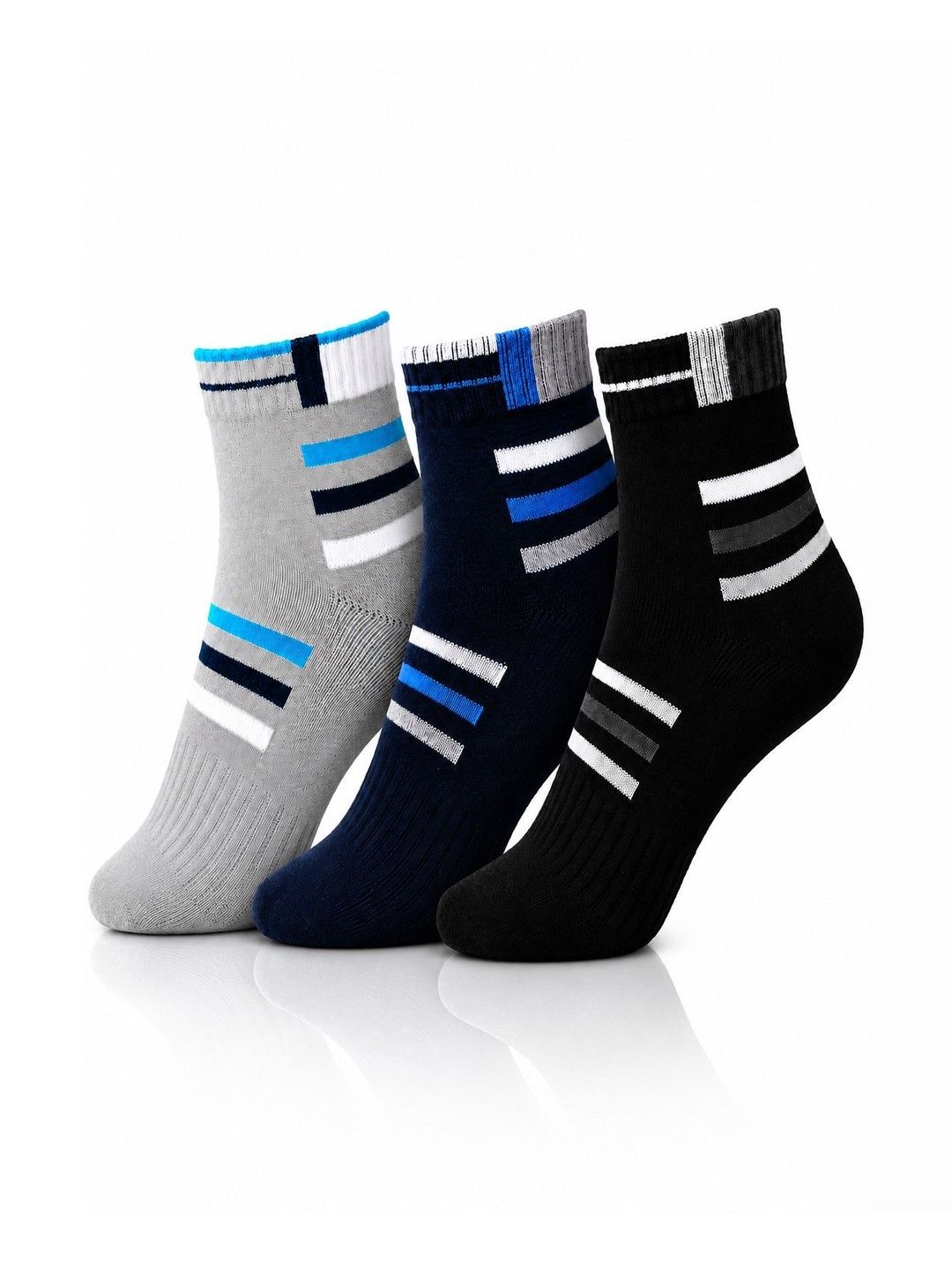Dollar Men Pack of 3 Cotton Assorted Striped Ankle Length Socks