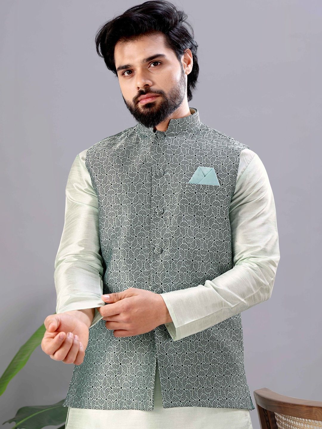 MODERN MUGHALS Woven Design Nehru Jacket