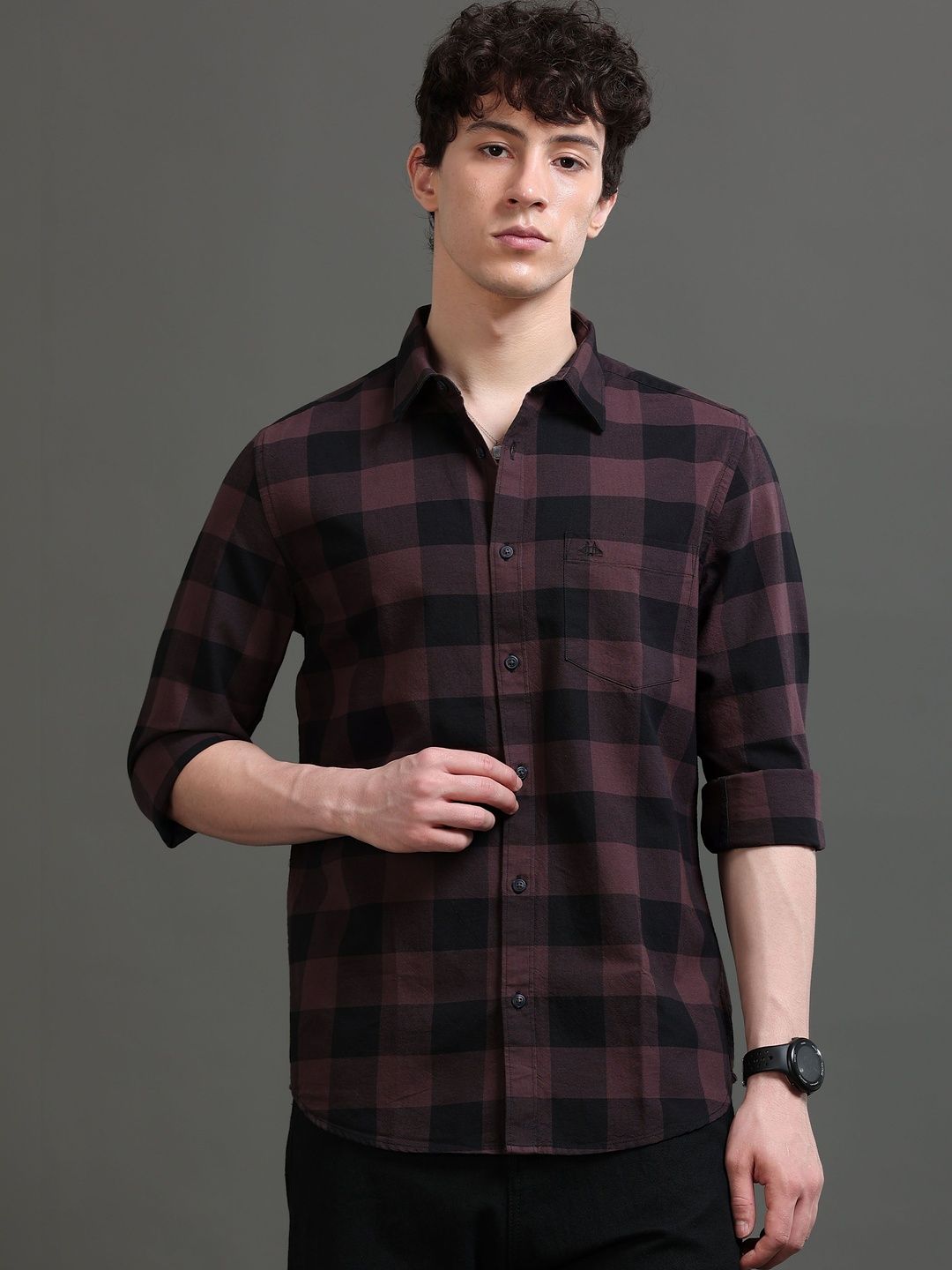 British Club Men Smart Slim Fit Buffalo Checks Checked Casual Shirt