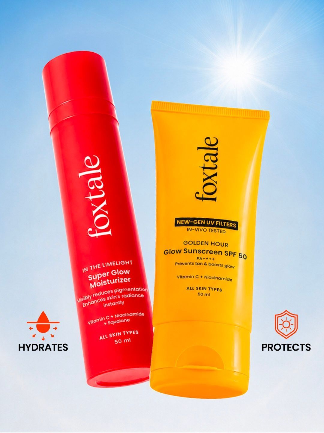 FoxTale Set Of 2 Hydrate & Protect Duo Nourishing Glow Moisturizer & Sunscreen 50ml Each