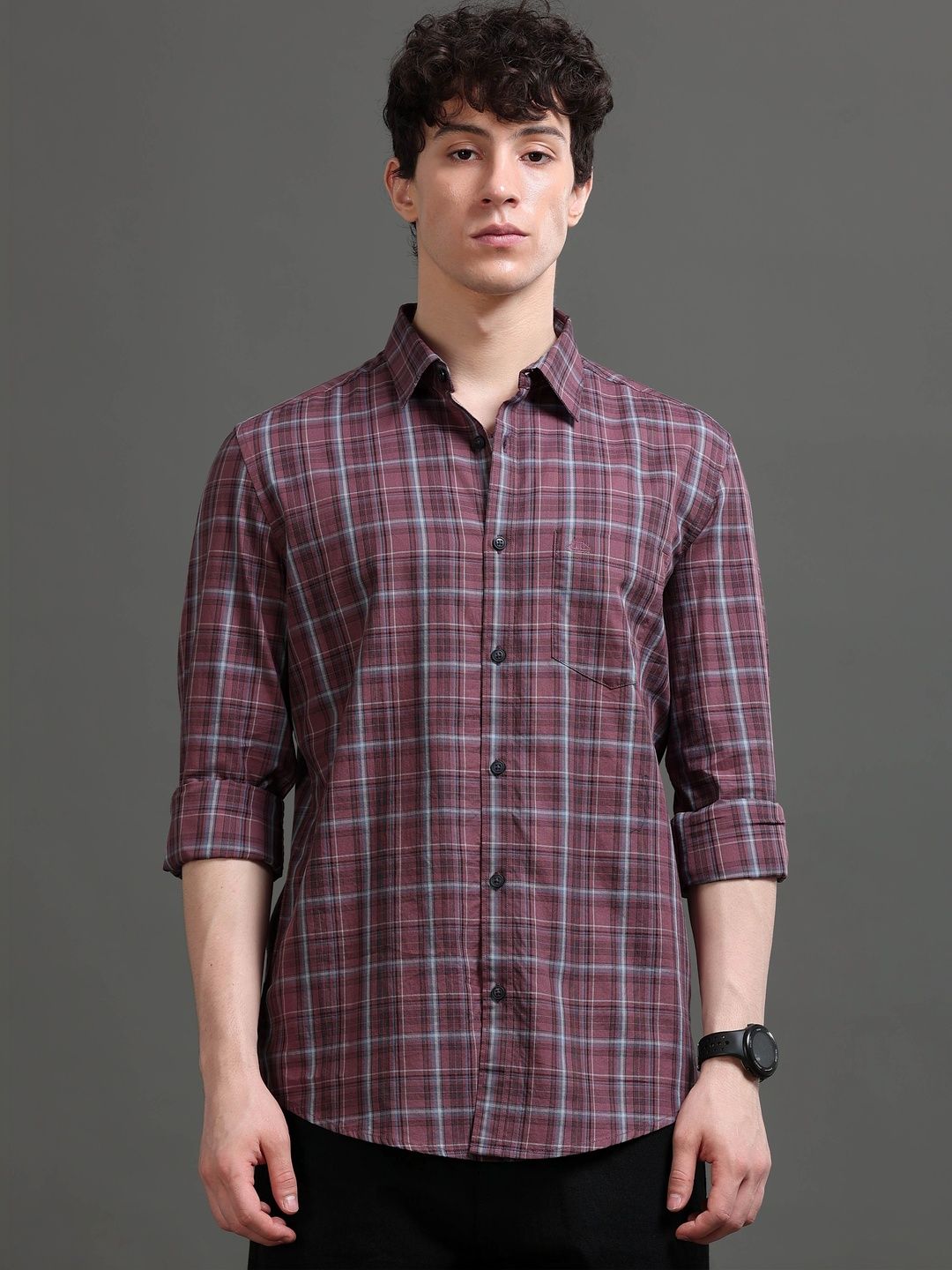 British Club Men Smart Slim Fit Tartan Checks Checked Casual Shirt