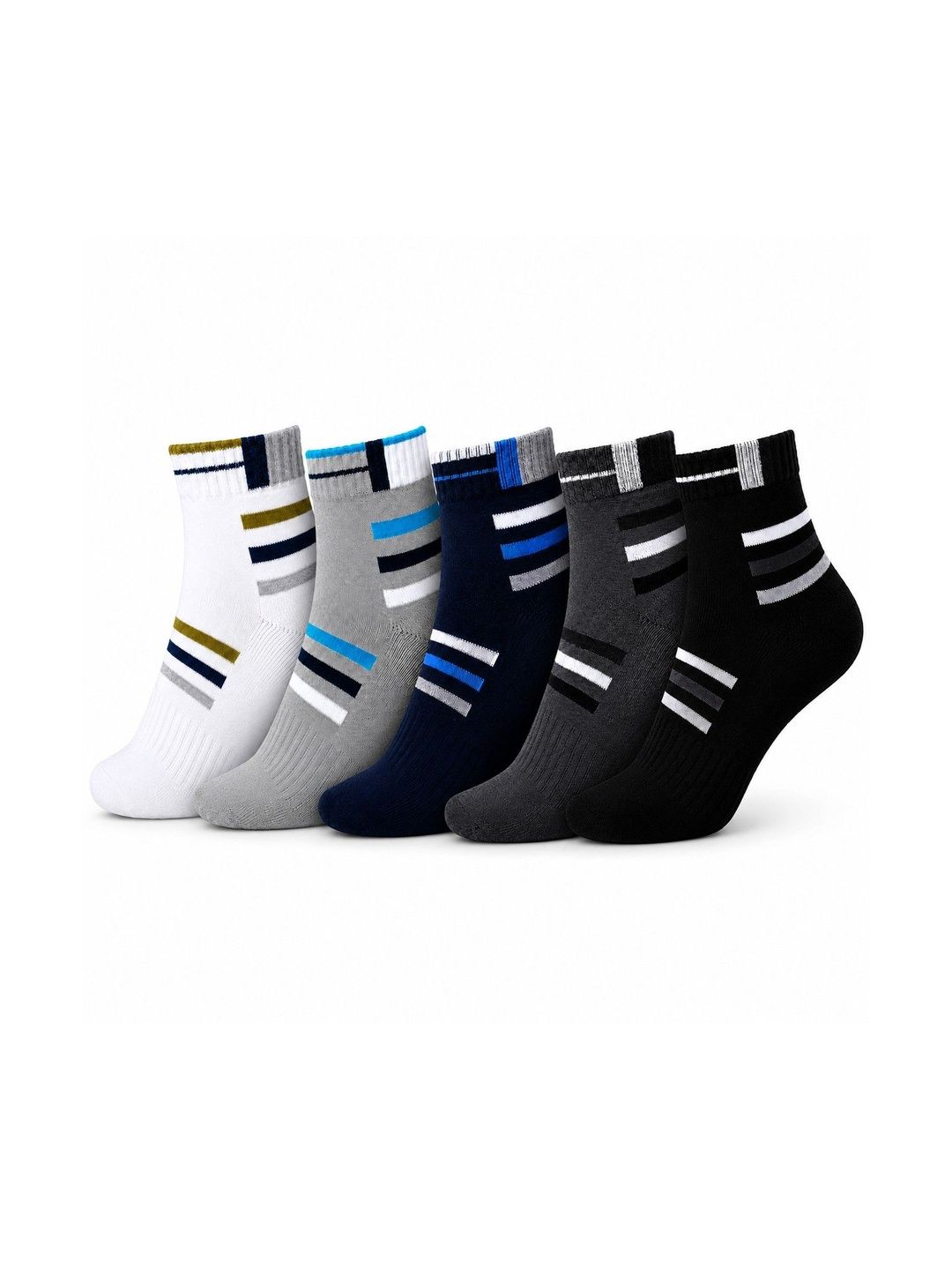 Dollar Men Pack of 5 Cotton Assorted Striped Ankle Length Socks