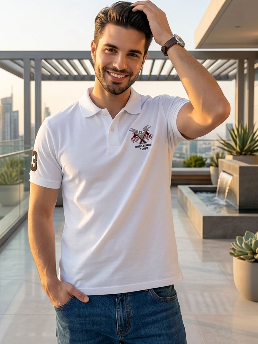 RELANE Men Brand Logo Printed Polo Collar T-shirt