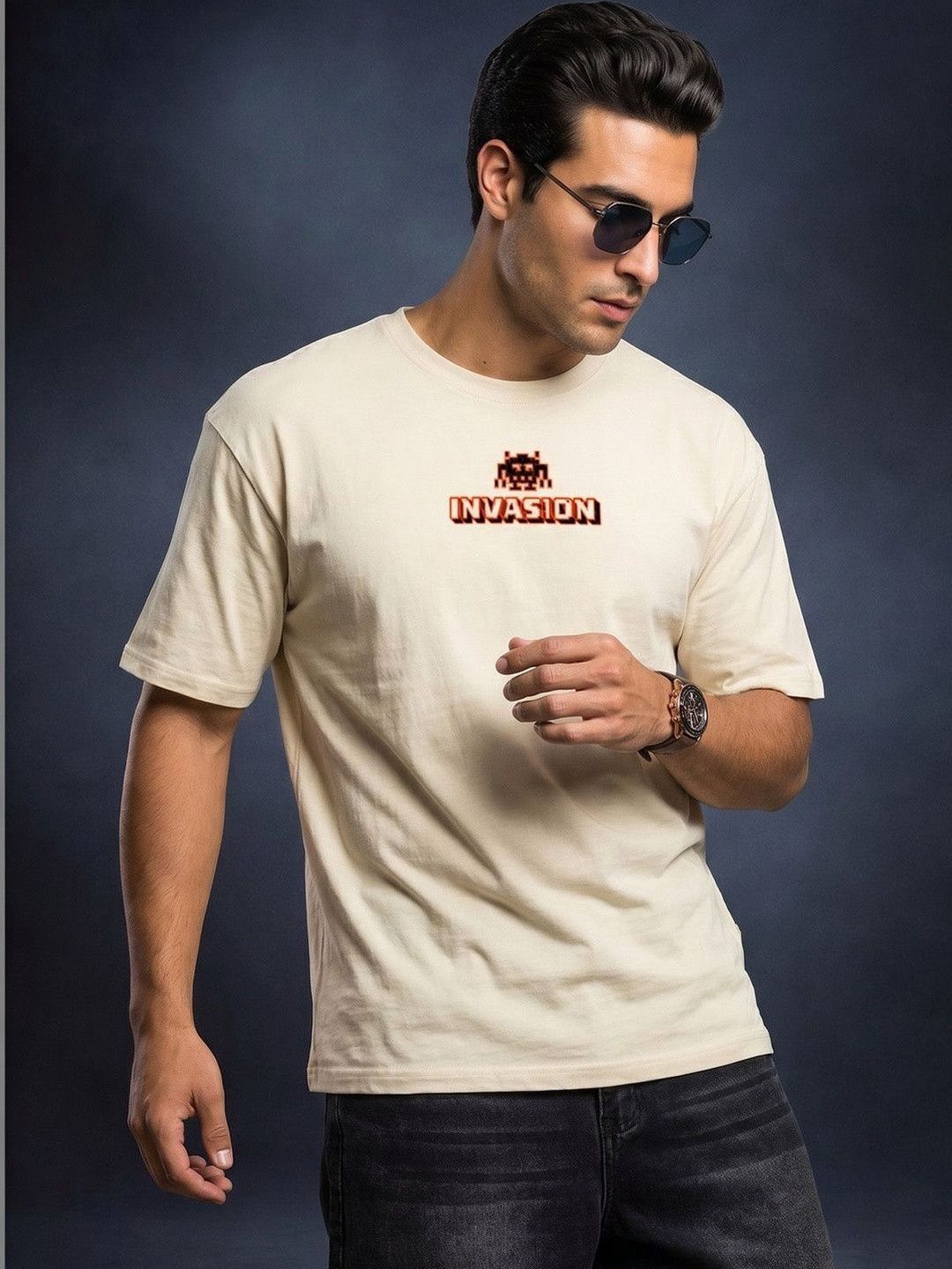 VEIRDO Men Typography Printed Pure Cotton Raw Edge T-shirt