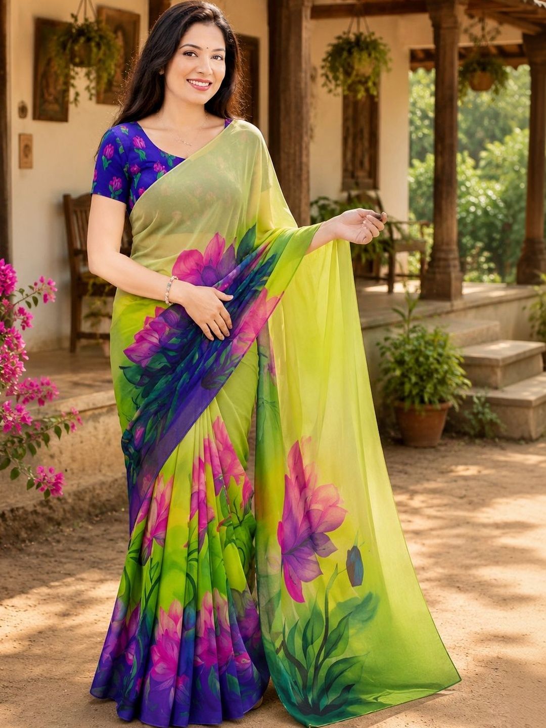 VIYONA FASHION Floral Poly Georgette Saree