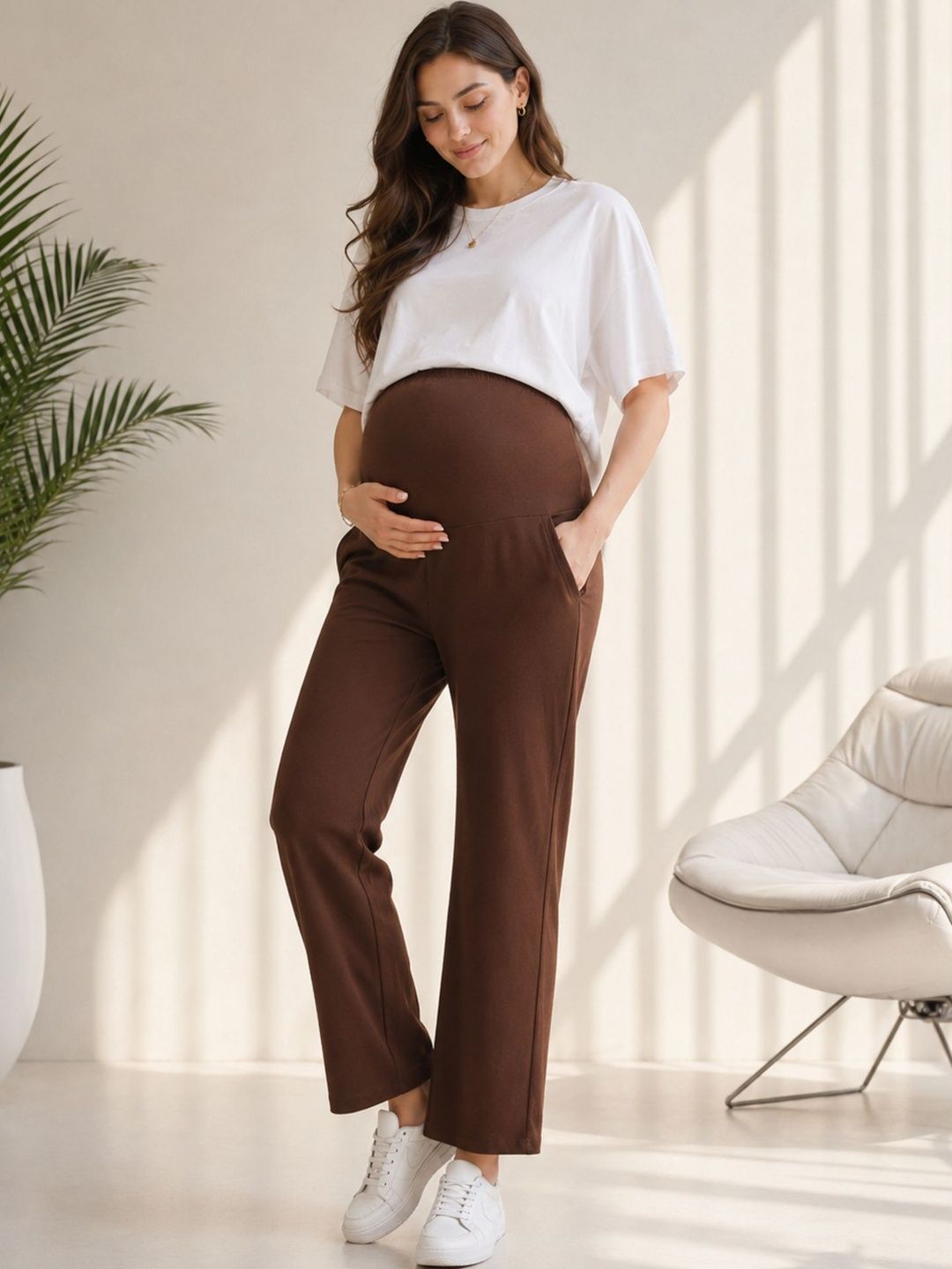 KARPATA Women Cotton Straight-Fit Maternity Track Pants