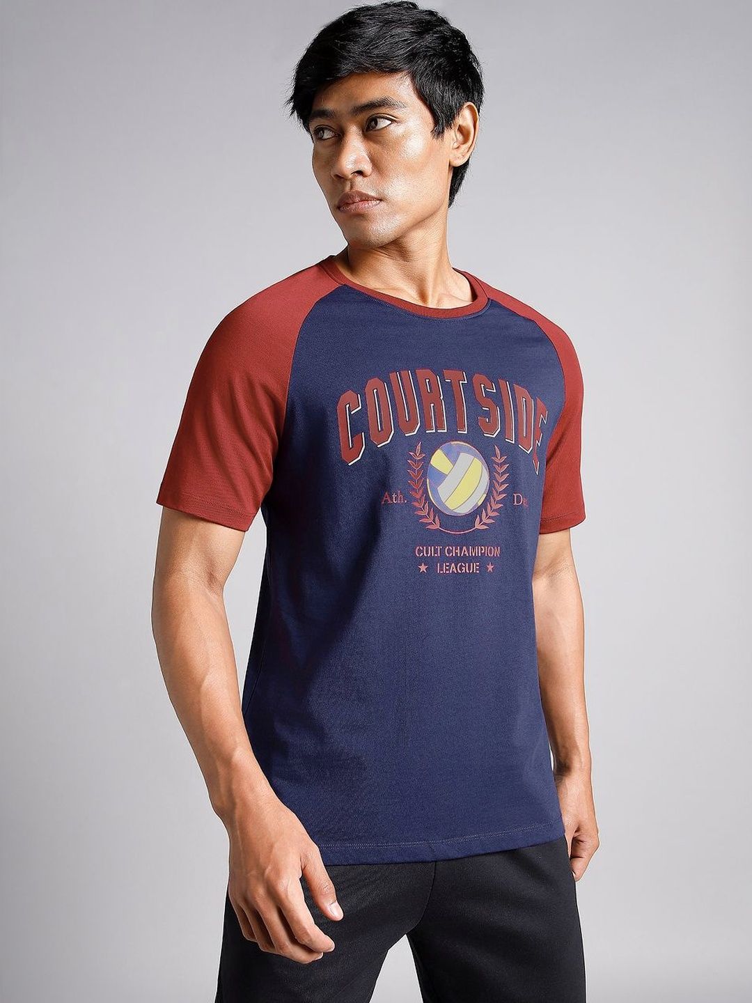 CULT Men's Navy Courtside Sporty Colourblock T-shirt