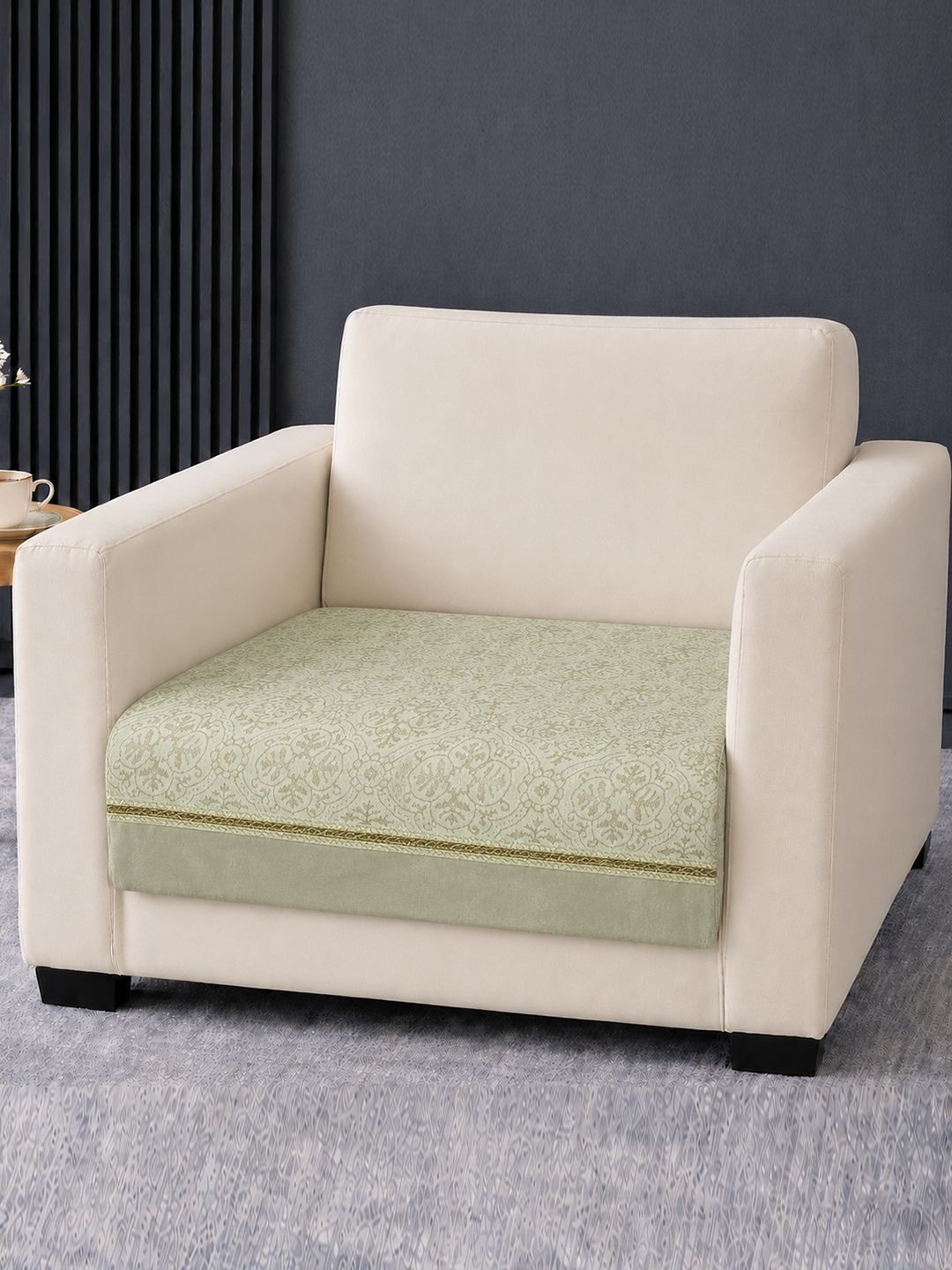 Cortina Cortina Olive Green & Green Printed 1 Piece Sofa Cover Without Arms