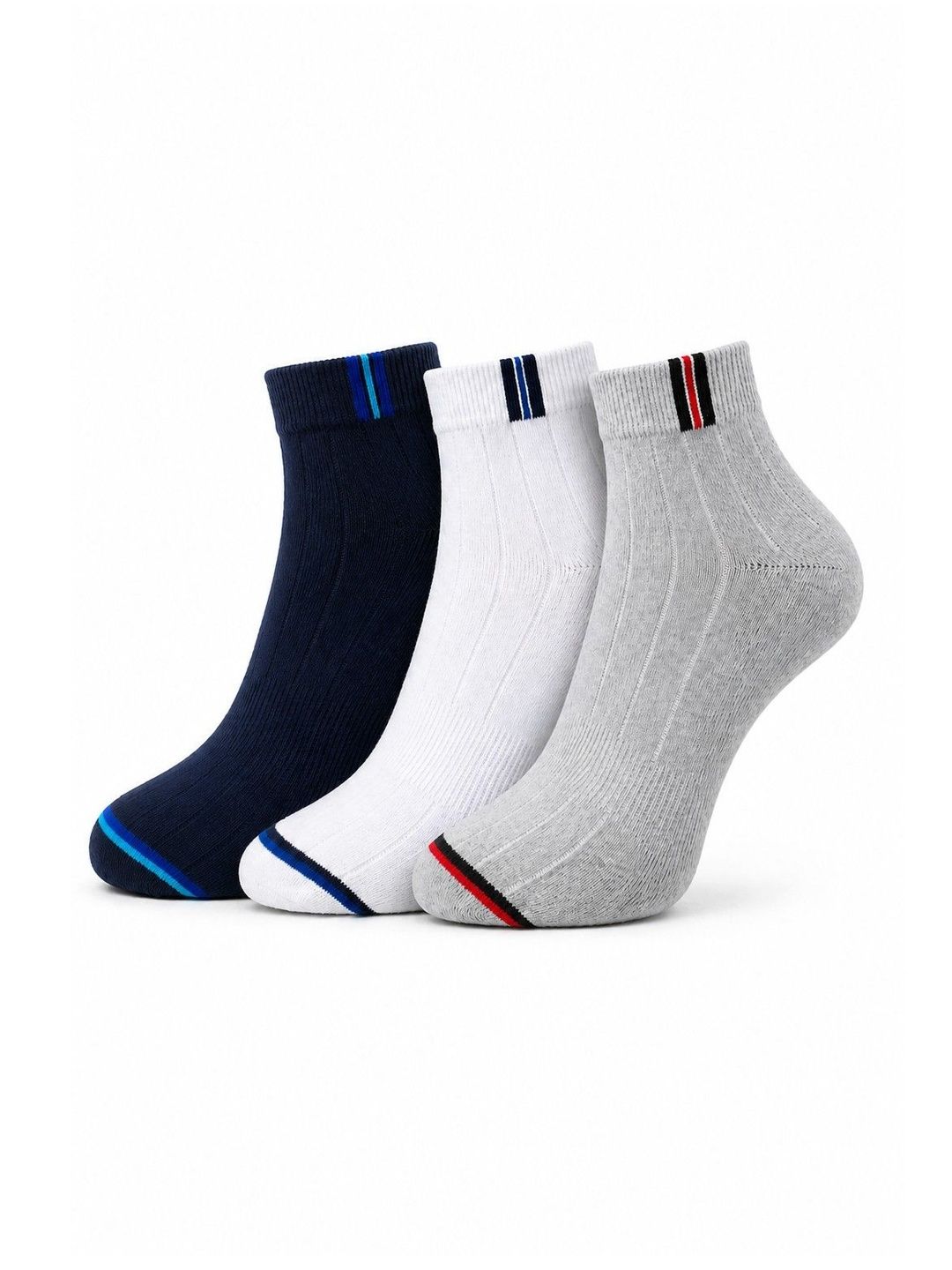 Dollar Men Pack of 3 Cotton Assorted Striped Ankle Length Socks