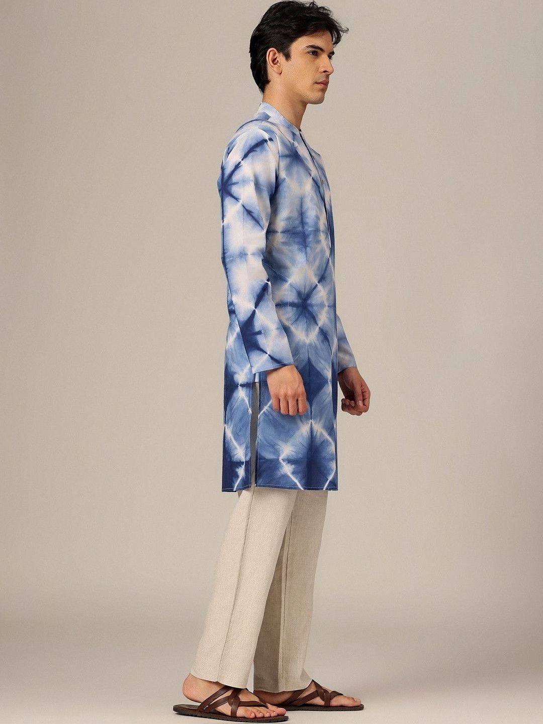Men Dyed Kurta DENNISON Tie & Dyed Mandarin Collar Kurta