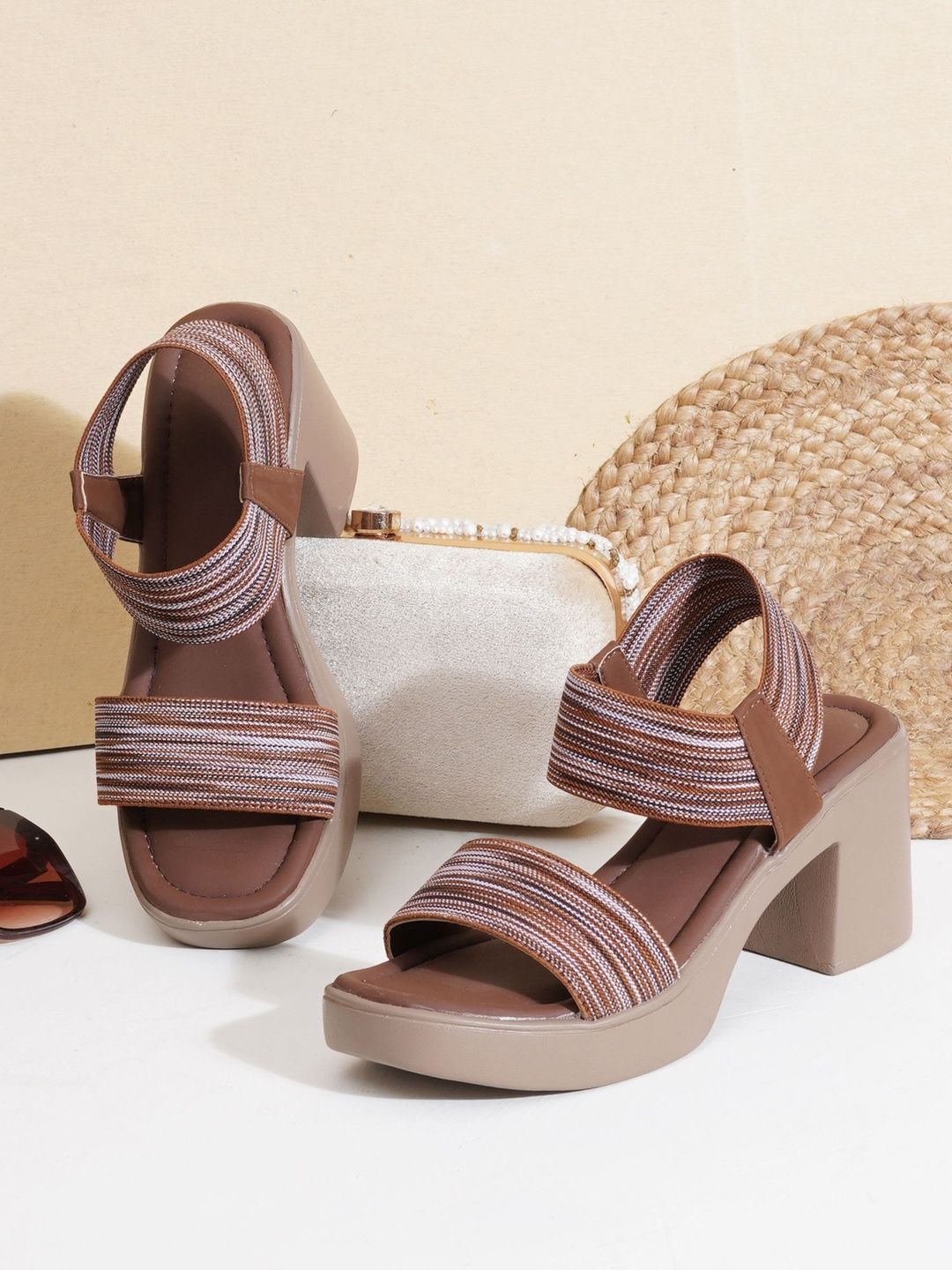 Try Me Try Me Striped Block Sandals