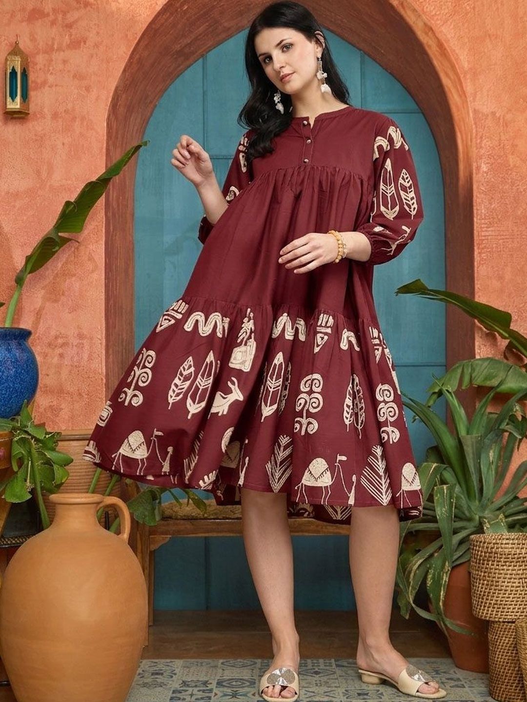 Tribal Print A-Line Dress Stylum Tribal Print A-Line Dress