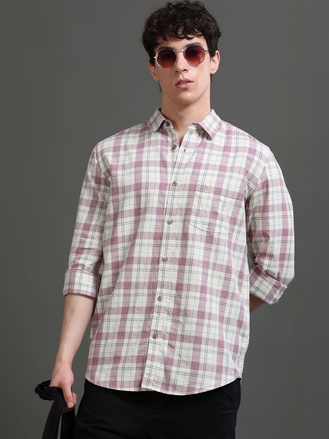 British Club Men Smart Slim Fit Checked Casual Shirt
