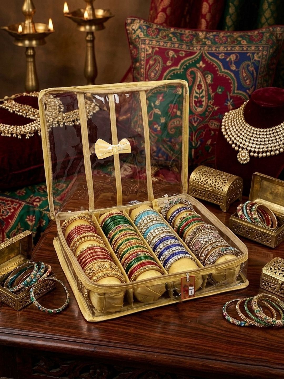 atorakushon Gold-Toned Solid Bangle Organizer Jewellery Storage Box