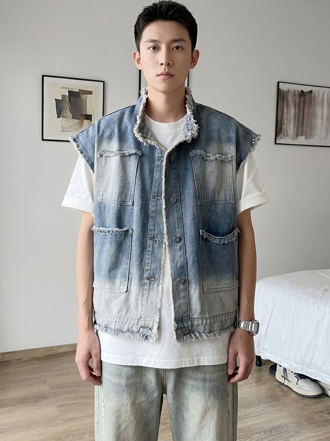 Suo Men Washed Outdoor Denim Jacket