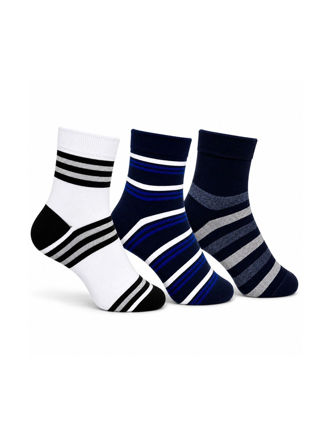 Dollar Men Pack of 3 Cotton Assorted Striped Above Ankle Socks